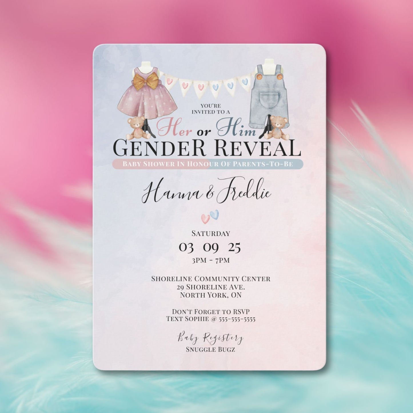 Her or Him Gender Reveal Baby Shower Invitation