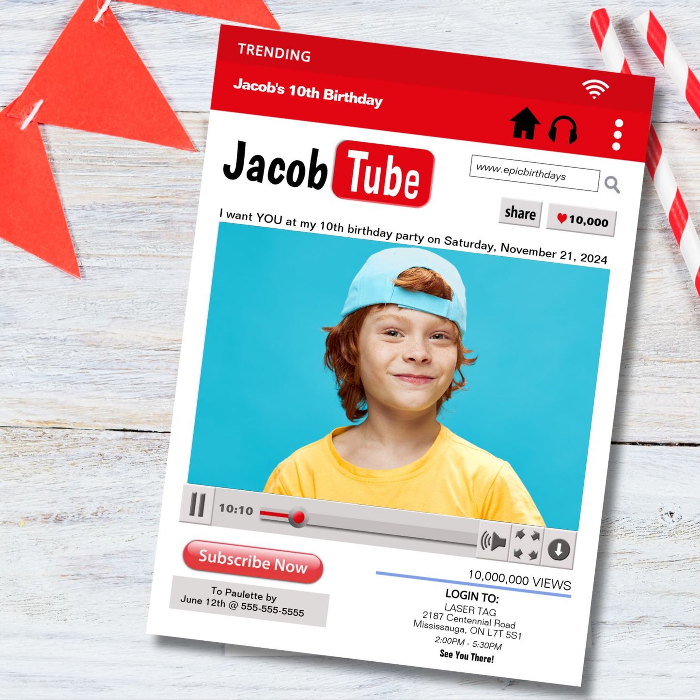Kid's Birthday Tube Party Invitation