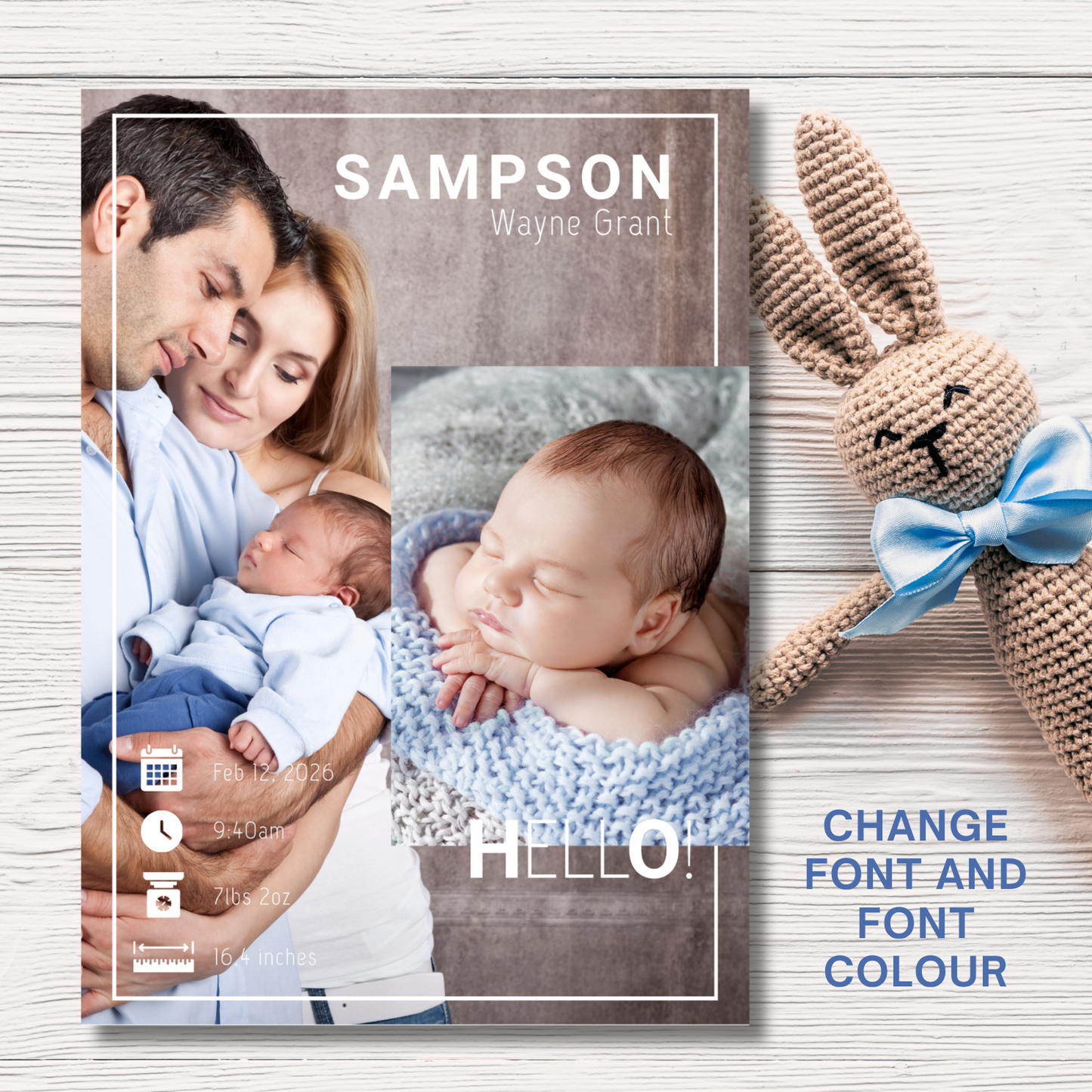 Modern Photo Birth Announcement Card