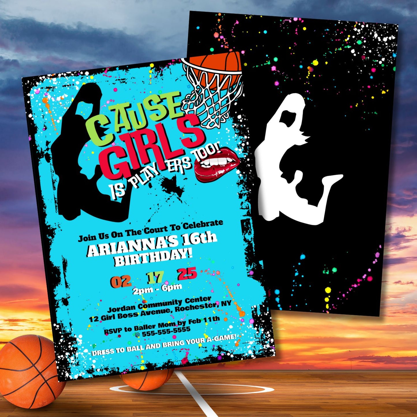 Girls Is Players Too Basketball Birthday Invitation
