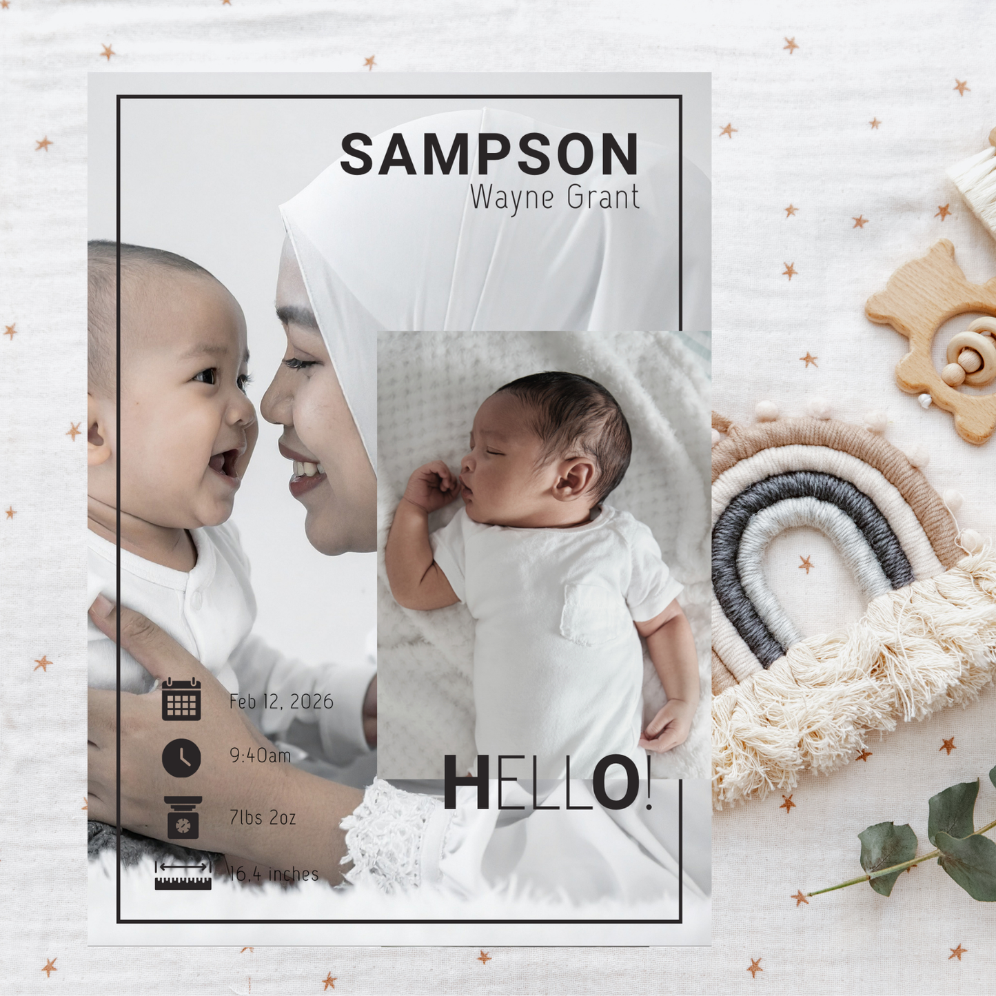 Modern Photo Birth Announcement Card
