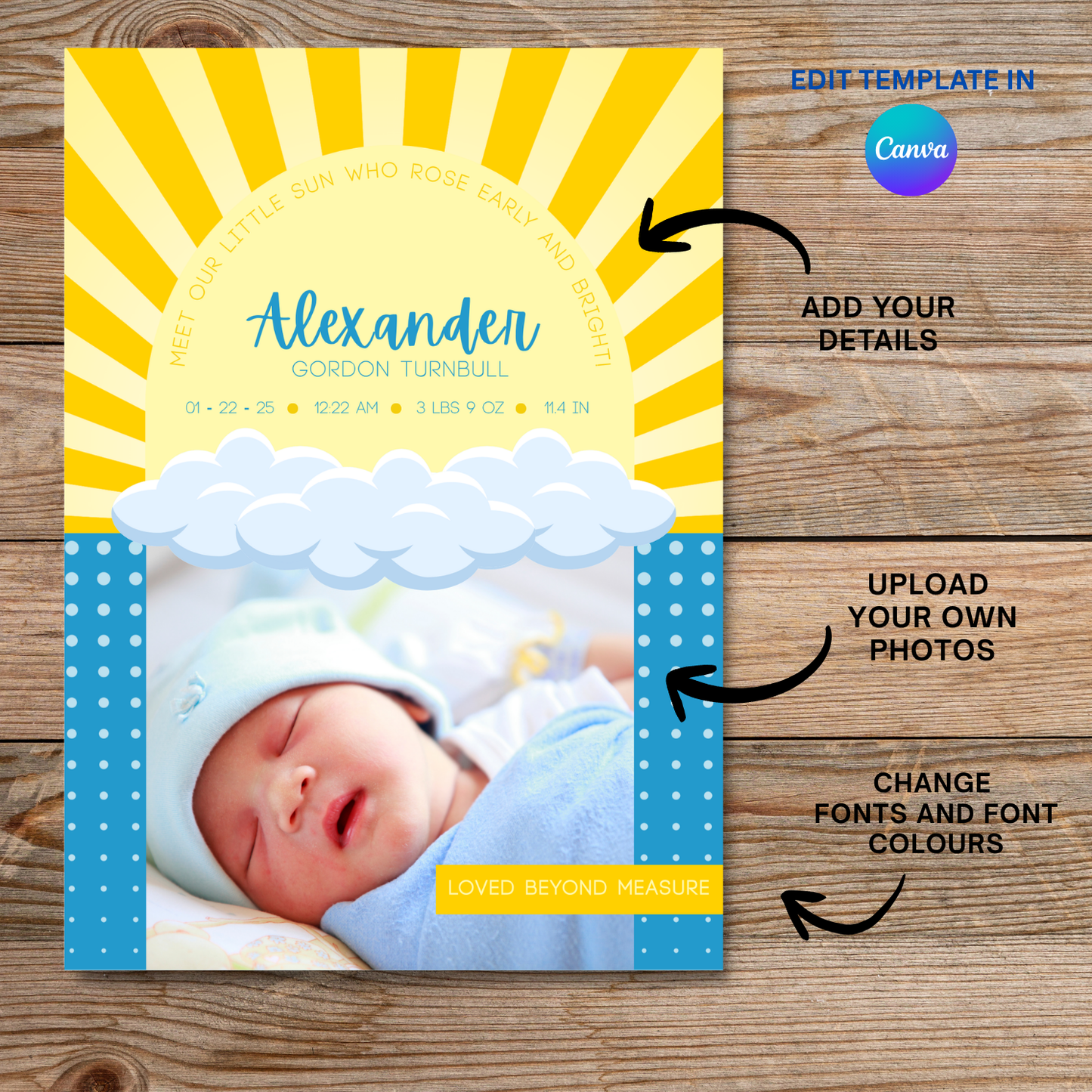 Sunrise Preemie Birth Announcement Card Template