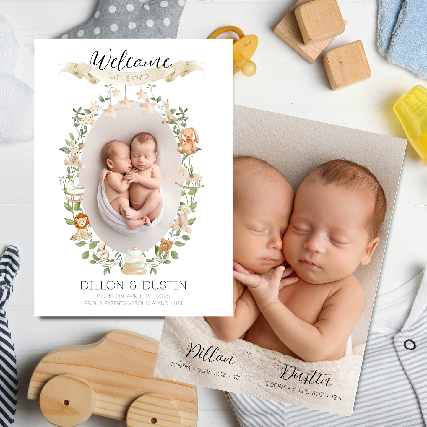 Welcome Little One Birth Announcement Card Template