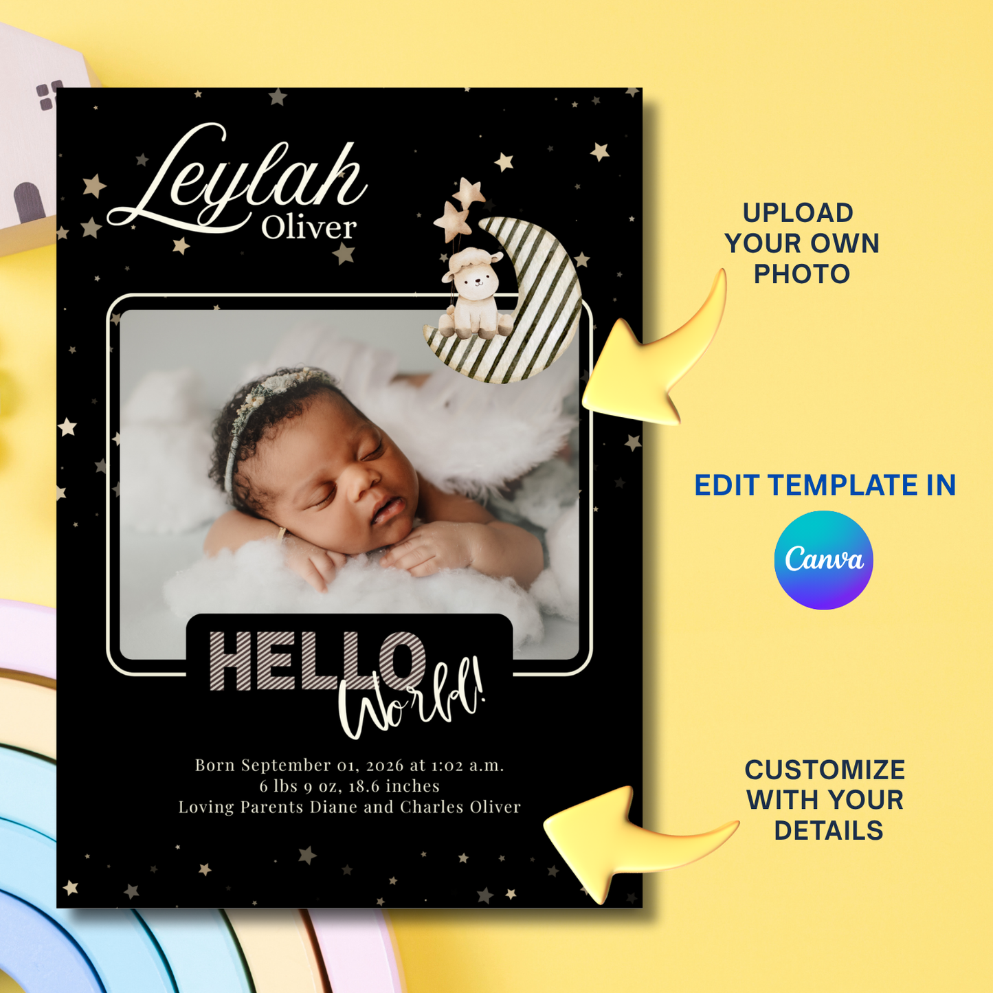 Hello World Baby Announcement Card
