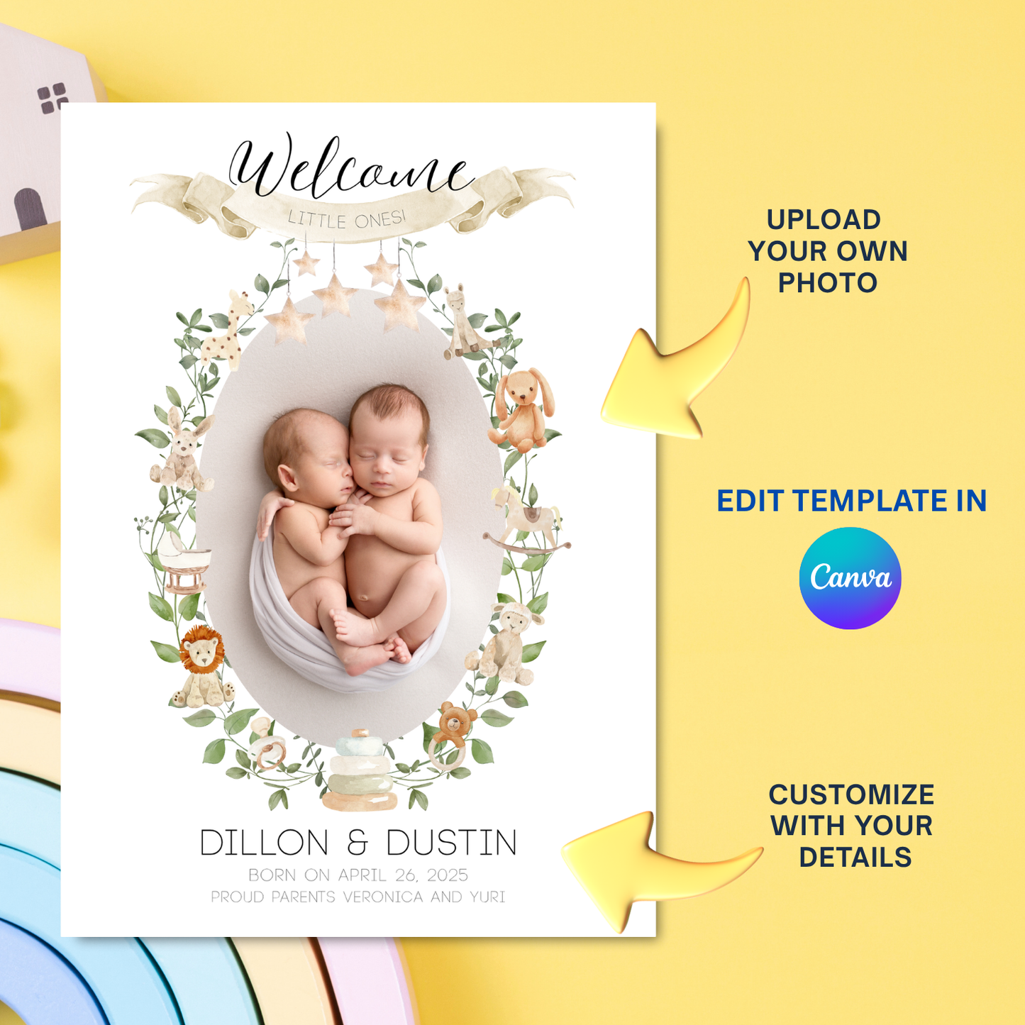 Welcome Little One Birth Announcement Card Template