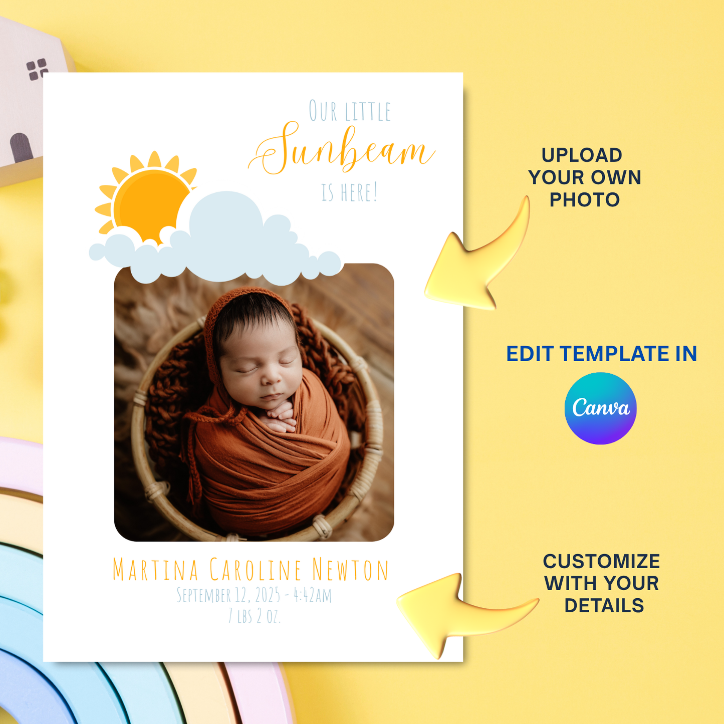 Our Little Sunbeam Is Here Baby Announcement Card