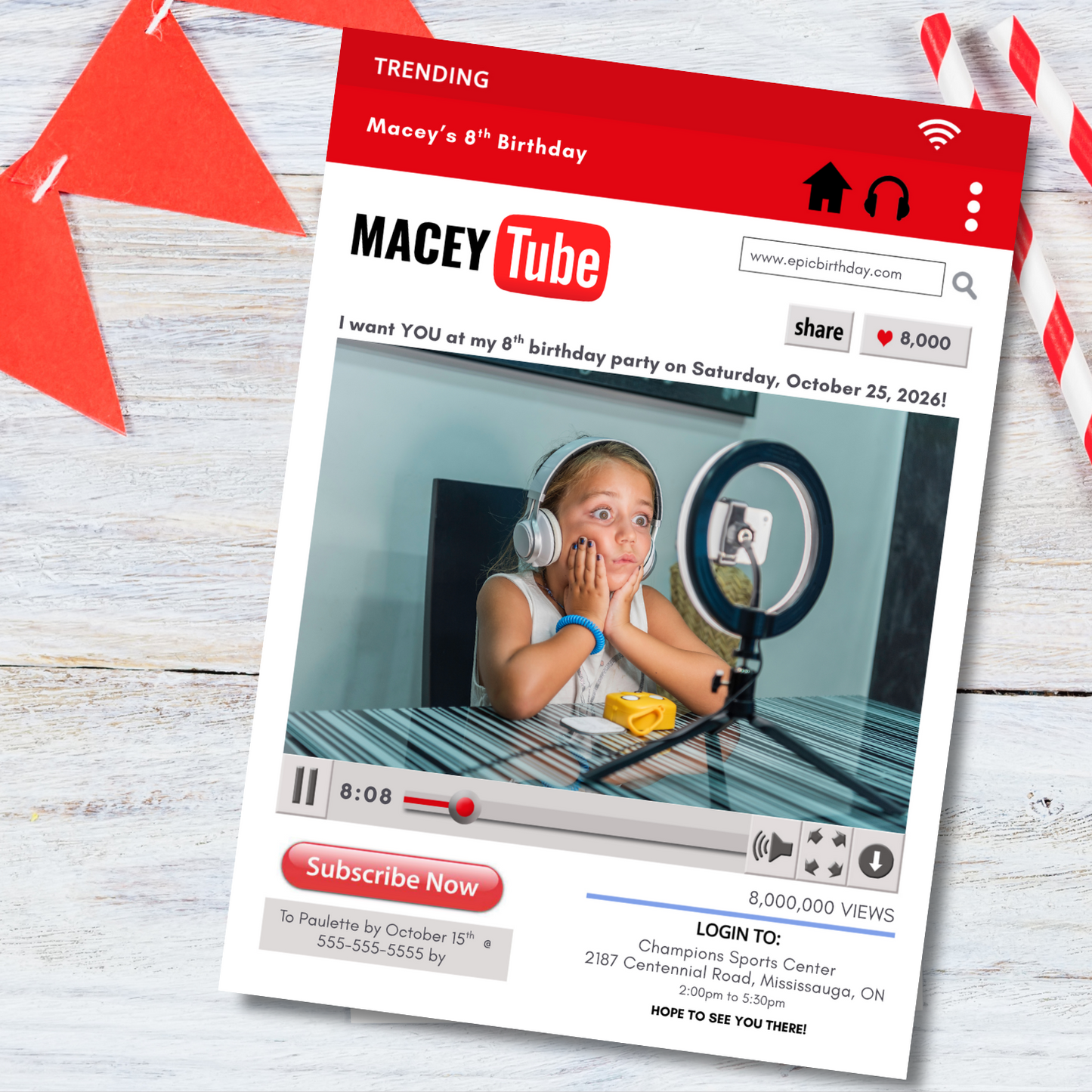 Kid's Birthday Tube Party Invitation