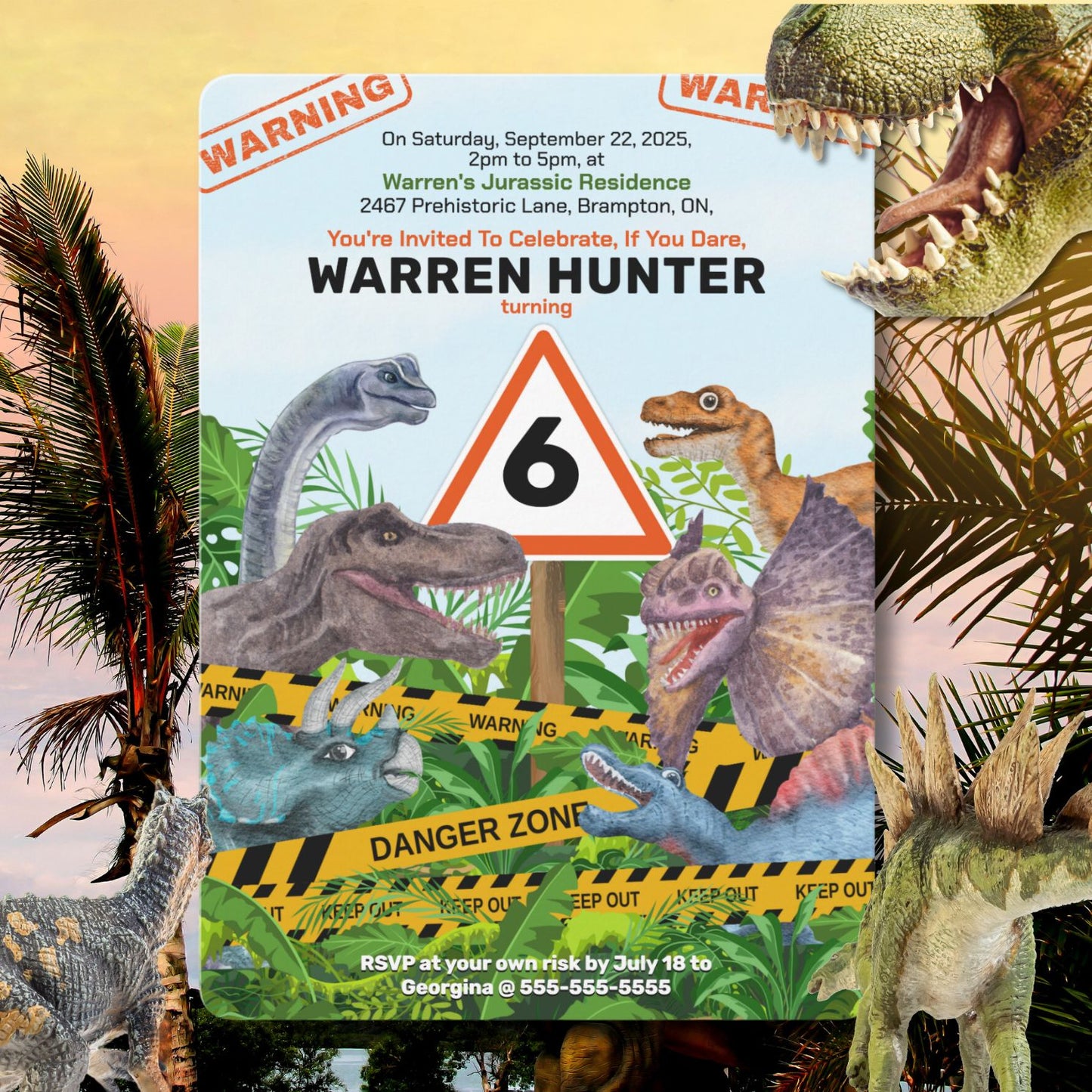 Dinosaur Danger Birthday Invitation