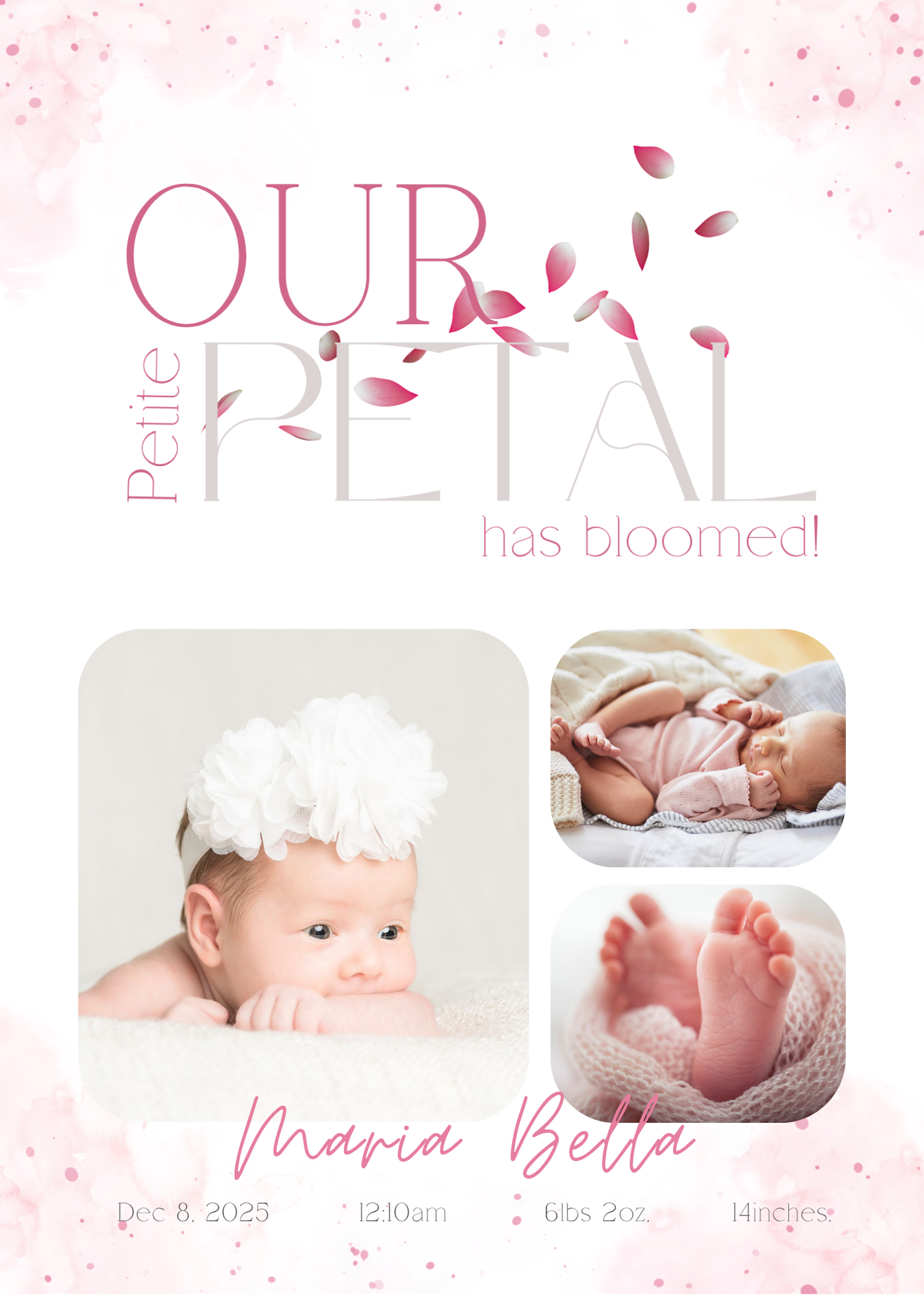 Our Petite Petal Baby Announcement Card Template