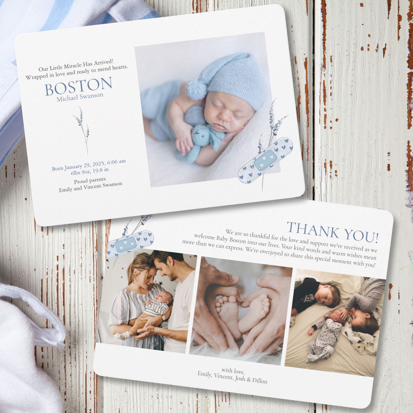 Mending Hearts Blue Baby Announcement Card