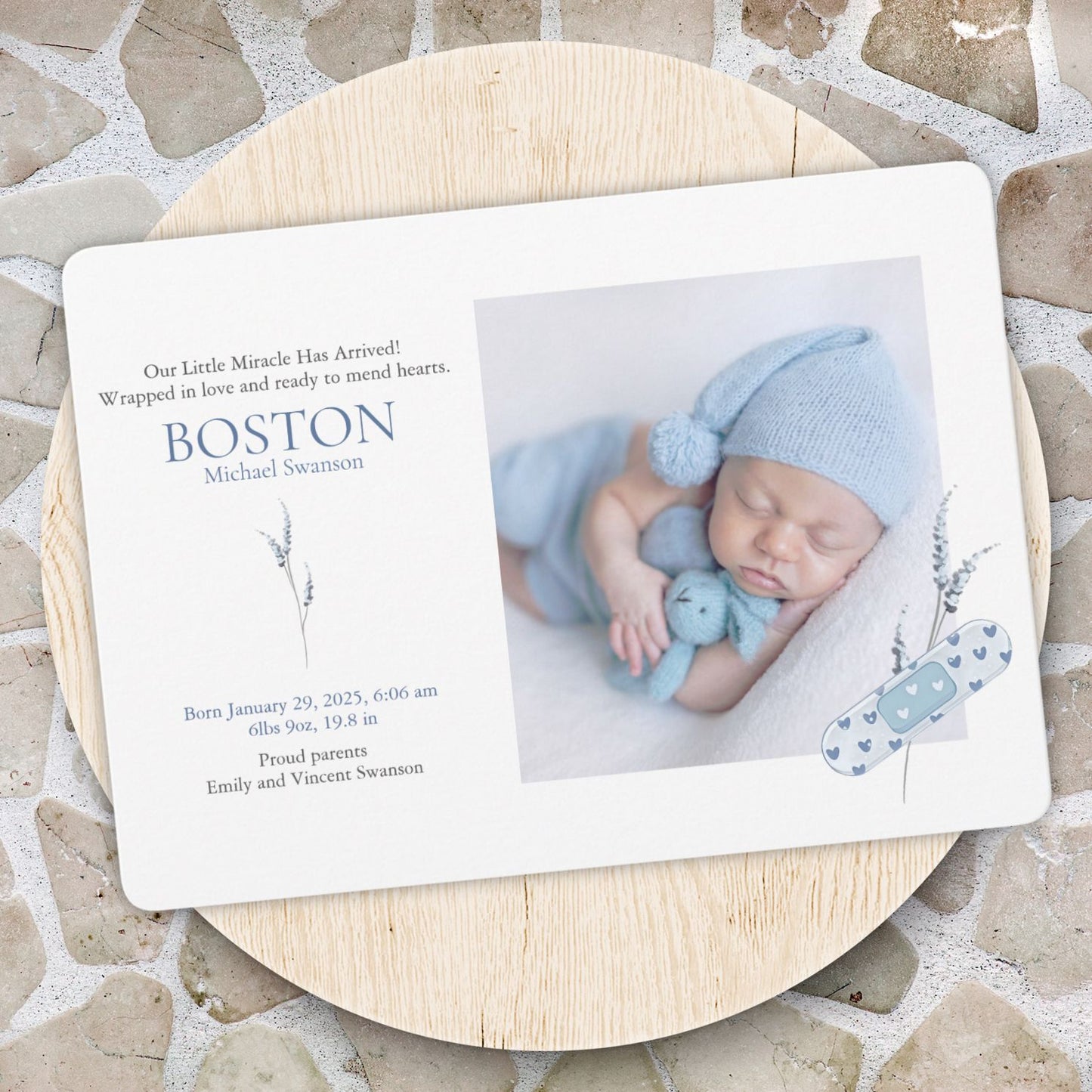 Mending Hearts Blue Baby Announcement Card