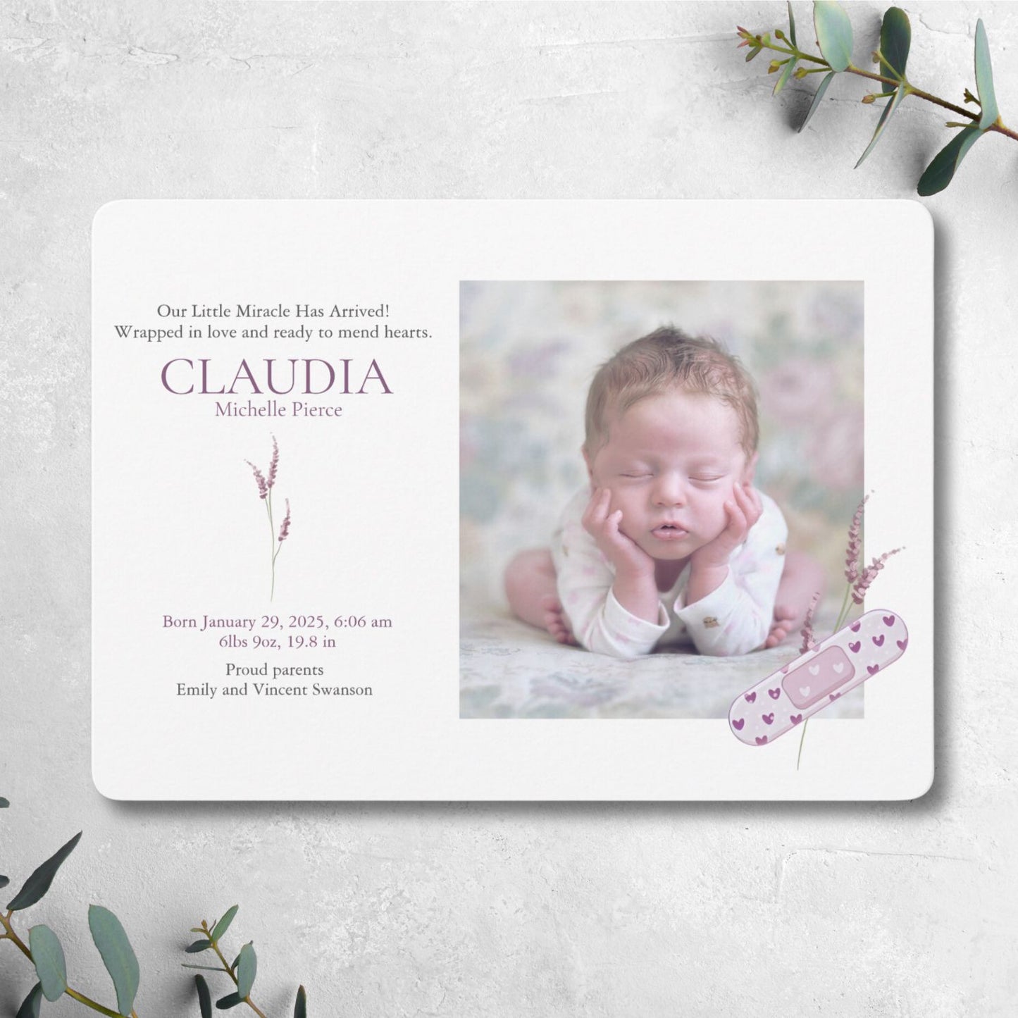 Mending Hearts Pink Baby Announcement Card
