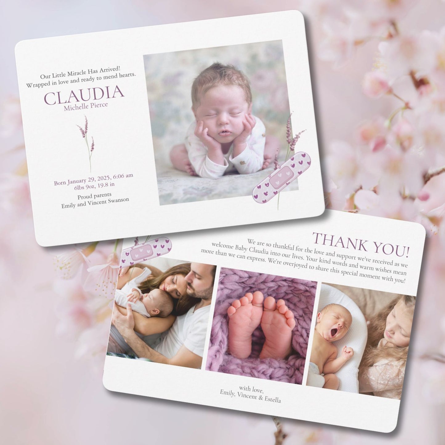 Mending Hearts Pink Baby Announcement Card