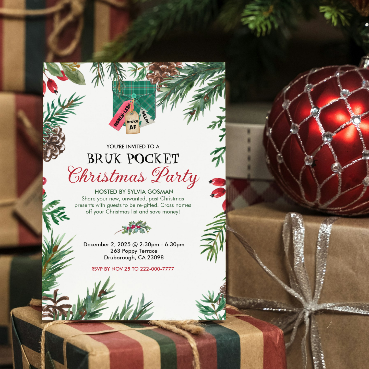 Bruk(Broke) Pocket Christmas Party Invitation