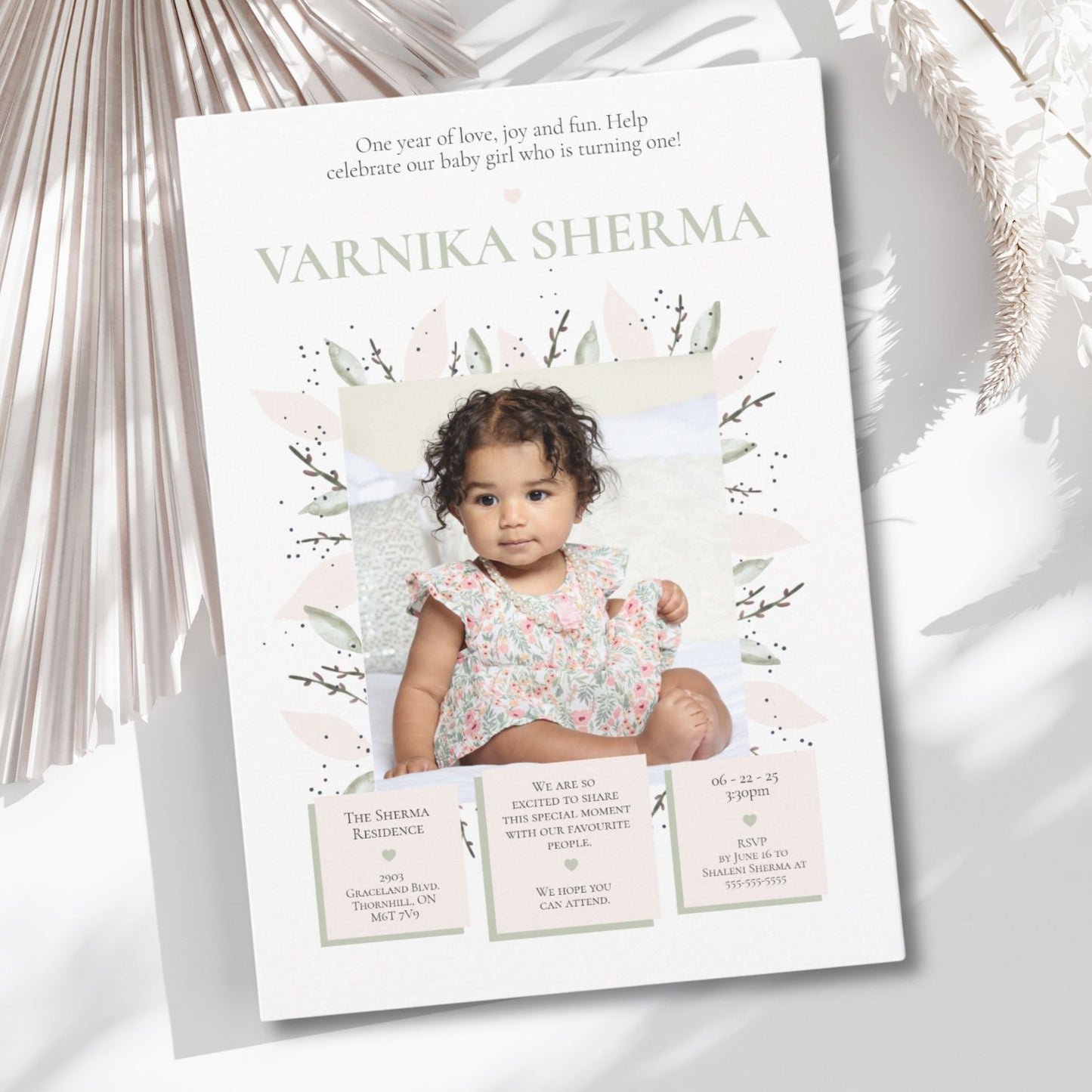 Blooming First Birthday Invitation