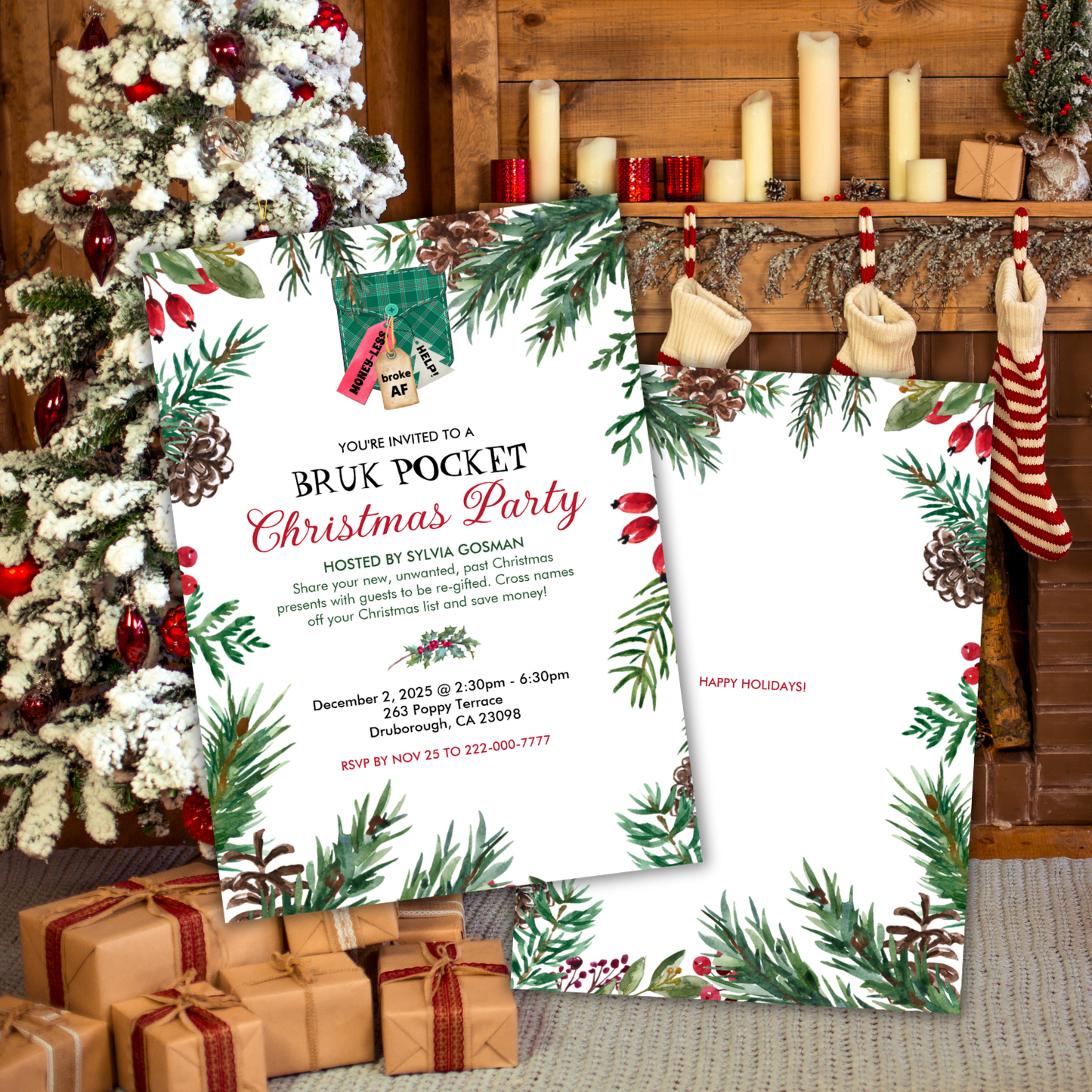 Bruk(Broke) Pocket Christmas Party Invitation