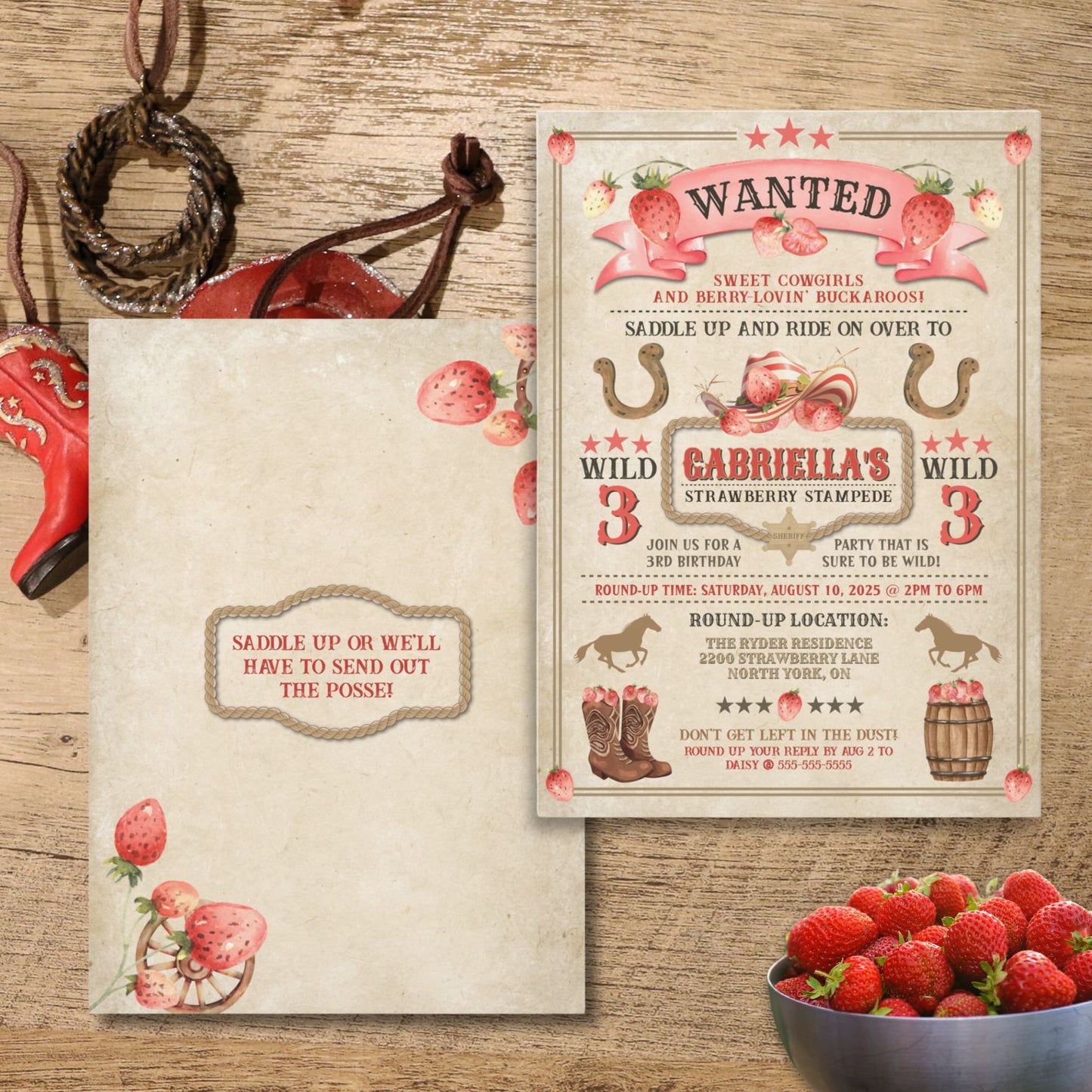 Strawberry Stampede Birthday Invitation