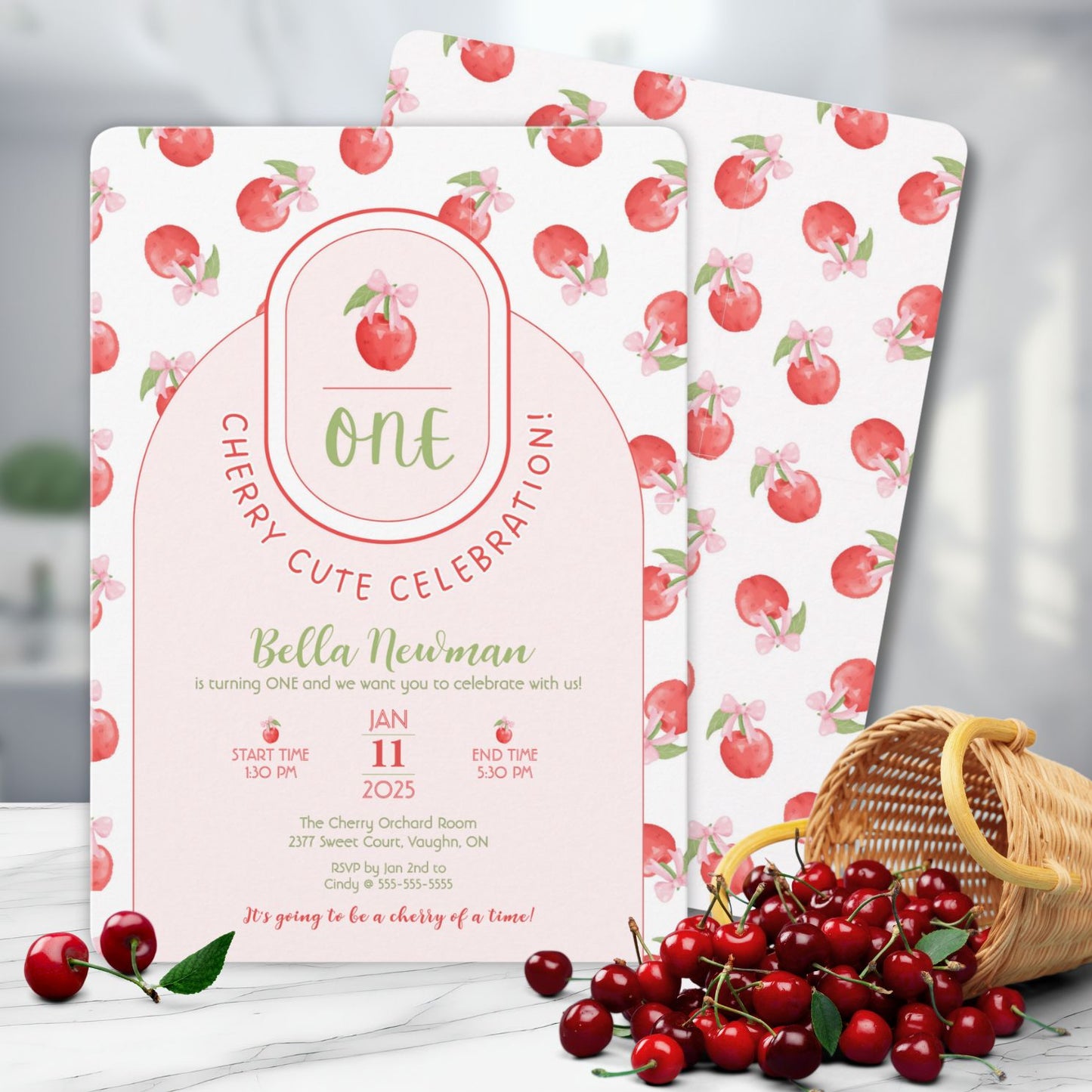 One Cherry Cute First Birthday Invitation