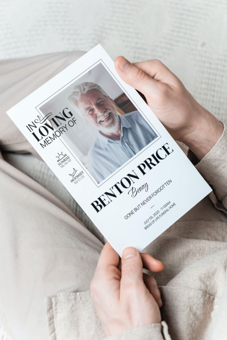 Modern Funeral Program Template and Death Announcement Card