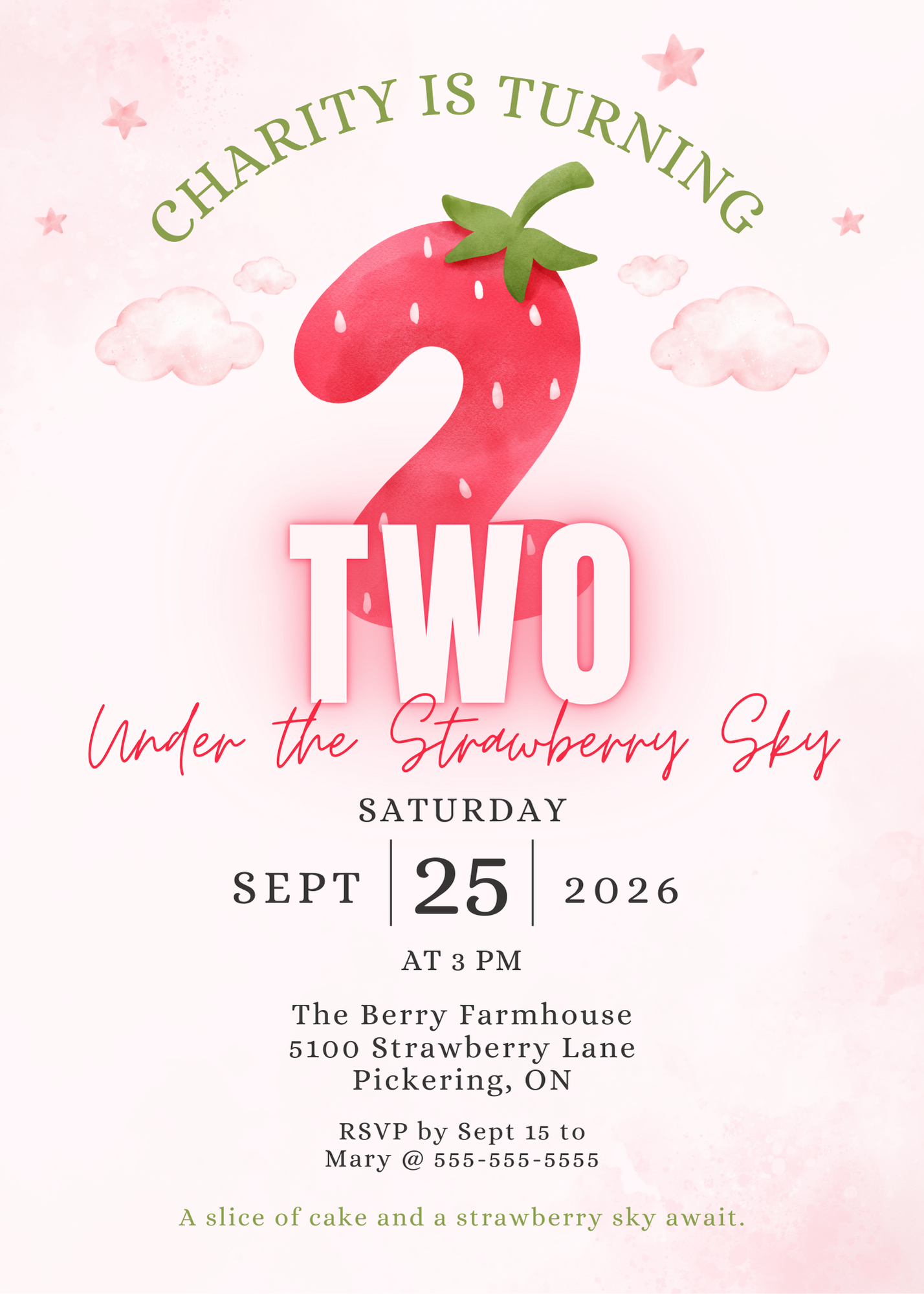 Under The Strawberry Sky Birthday Invitation