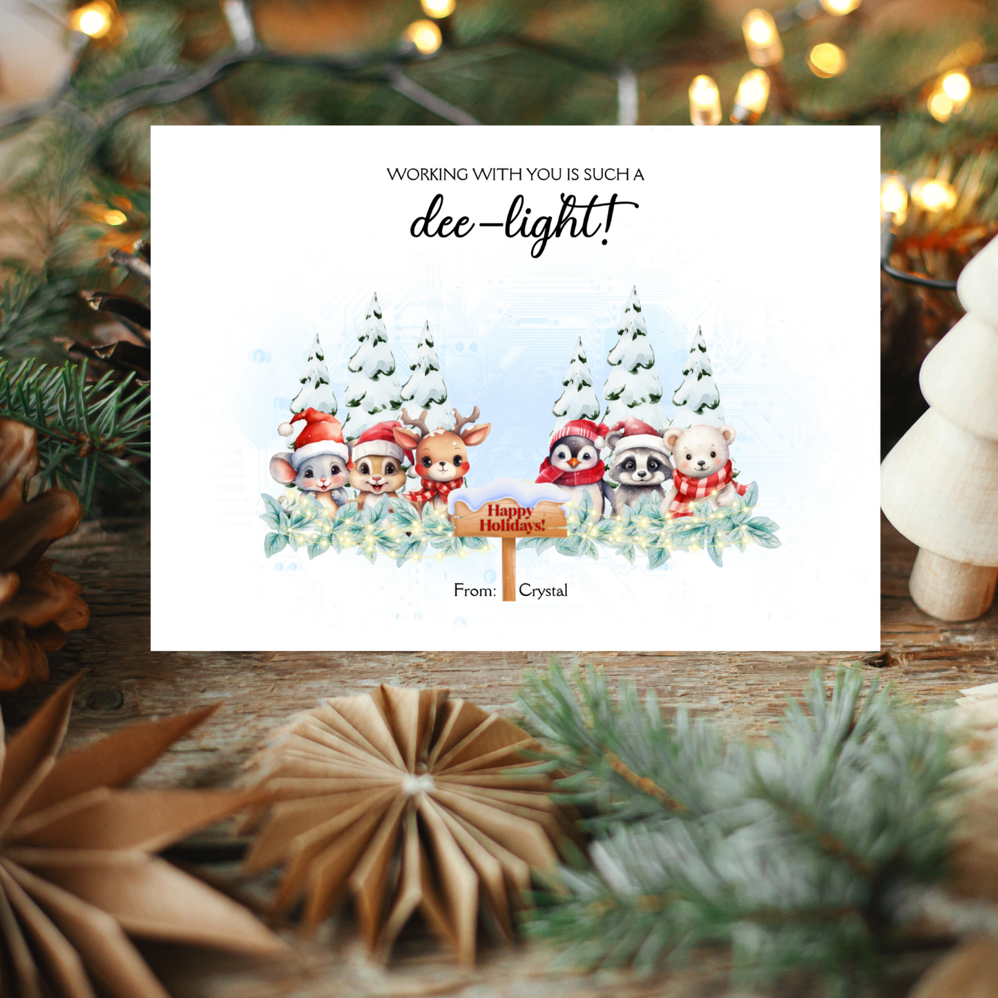 Christmas Card, Holiday Card, Co-worker Christmas Card - Size 4x6, Editable Template