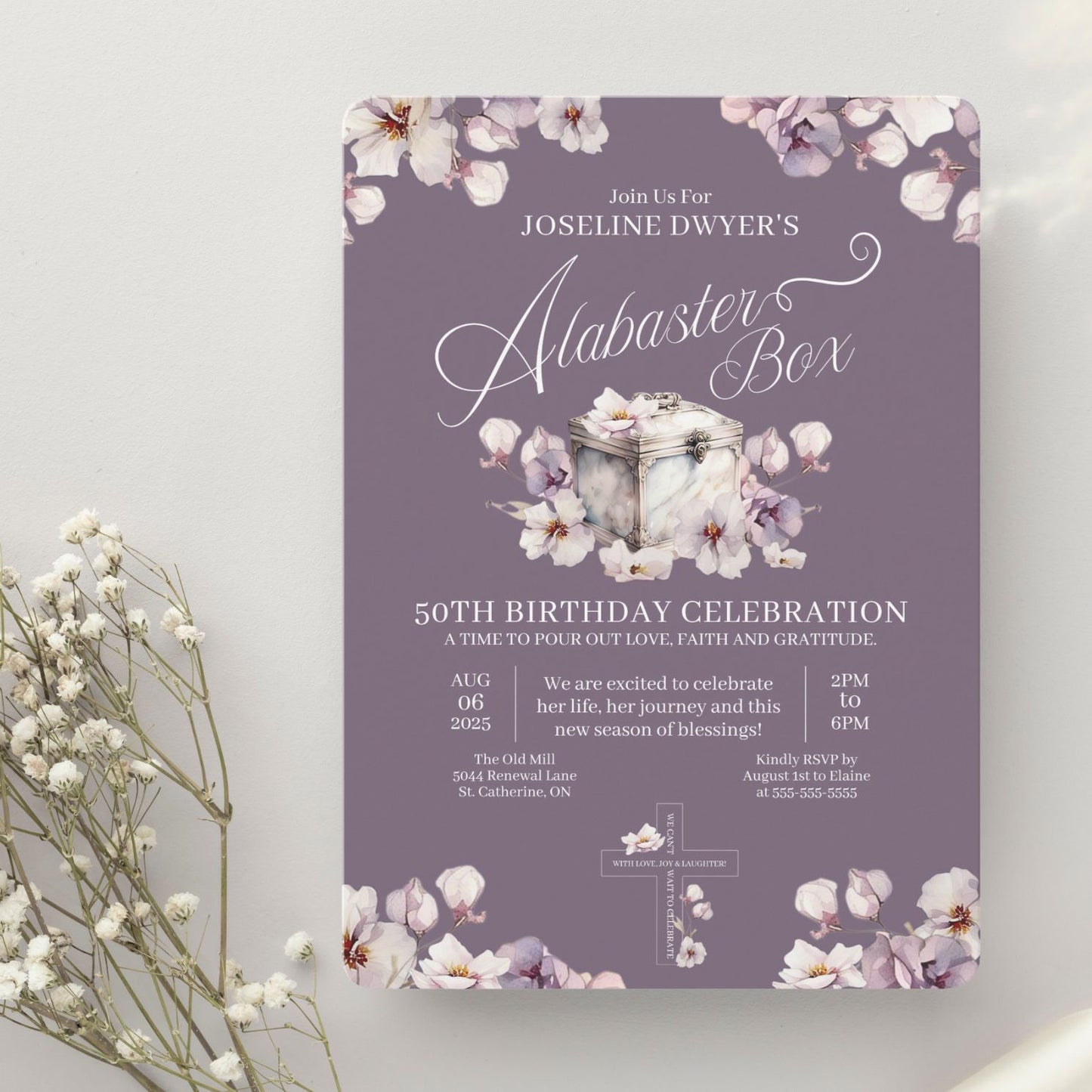 Alabaster Box Purple Birthday Invitation