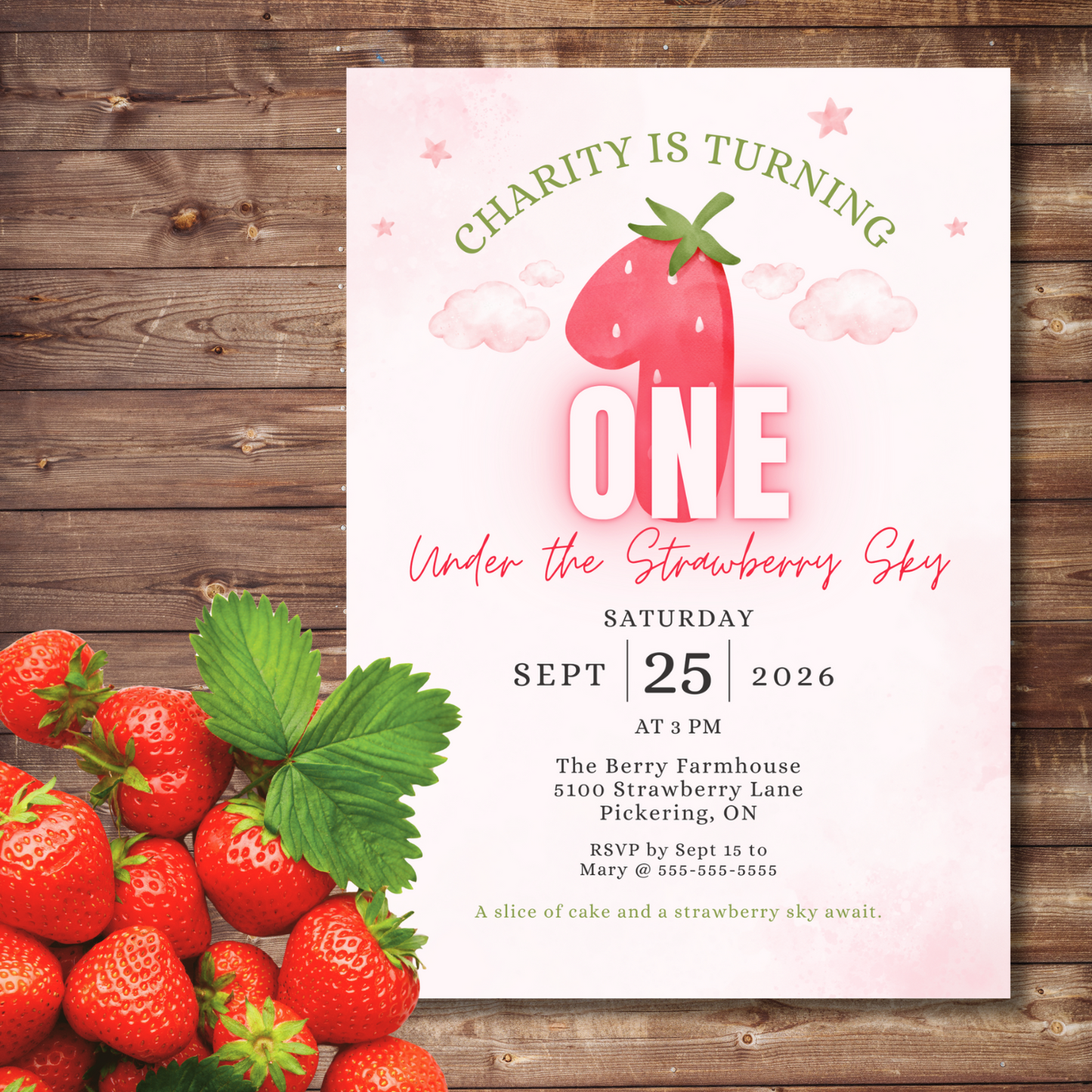 Under The Strawberry Sky Birthday Invitation
