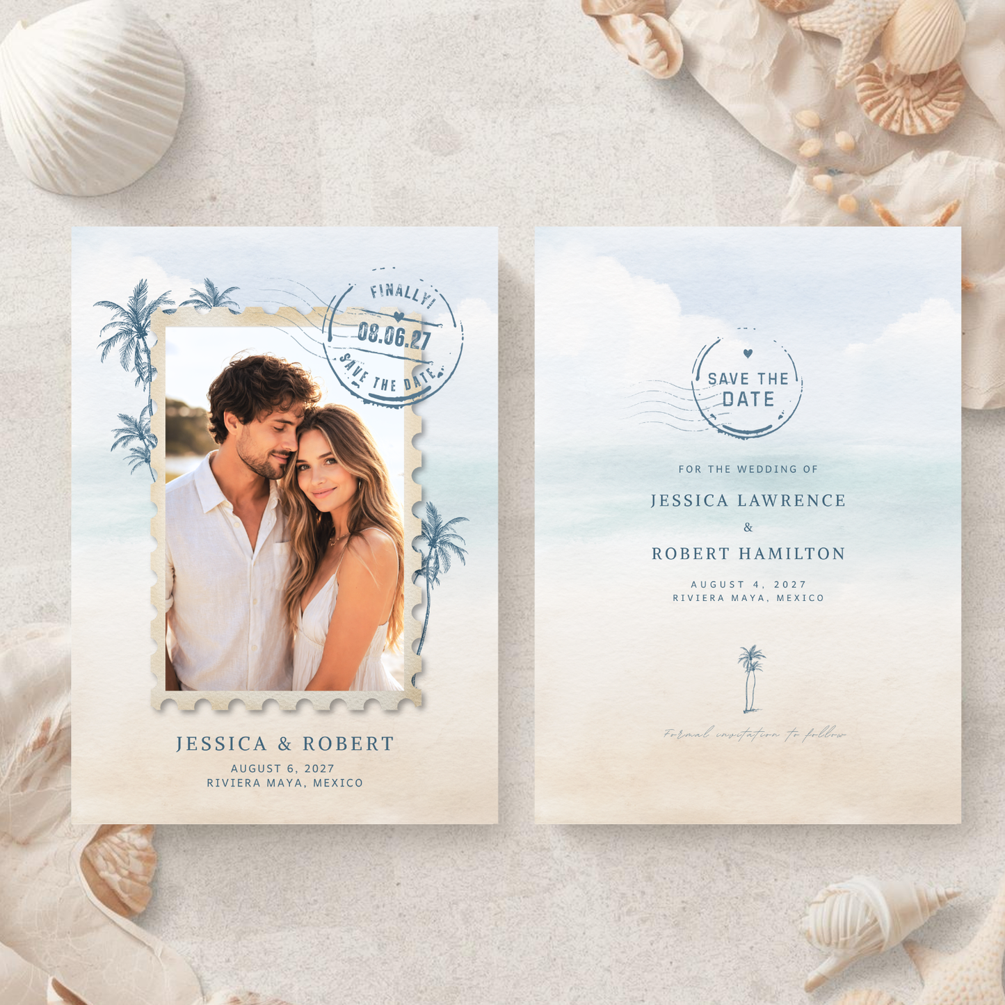 Modern Destination Travel Stamp Wedding Photo Save The Date Template