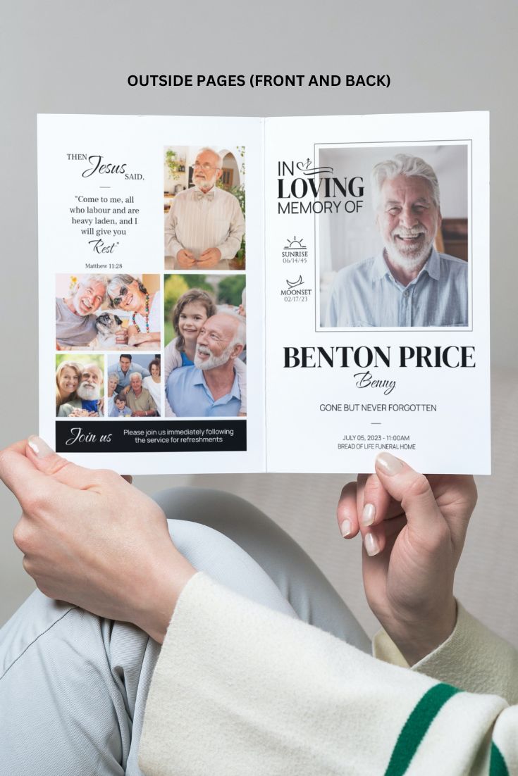 Modern Funeral Program Template and Death Announcement Card