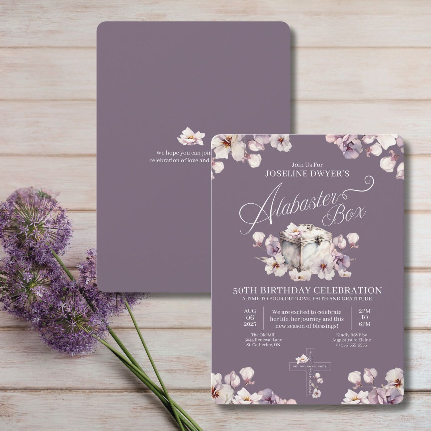 Alabaster Box Purple Birthday Invitation
