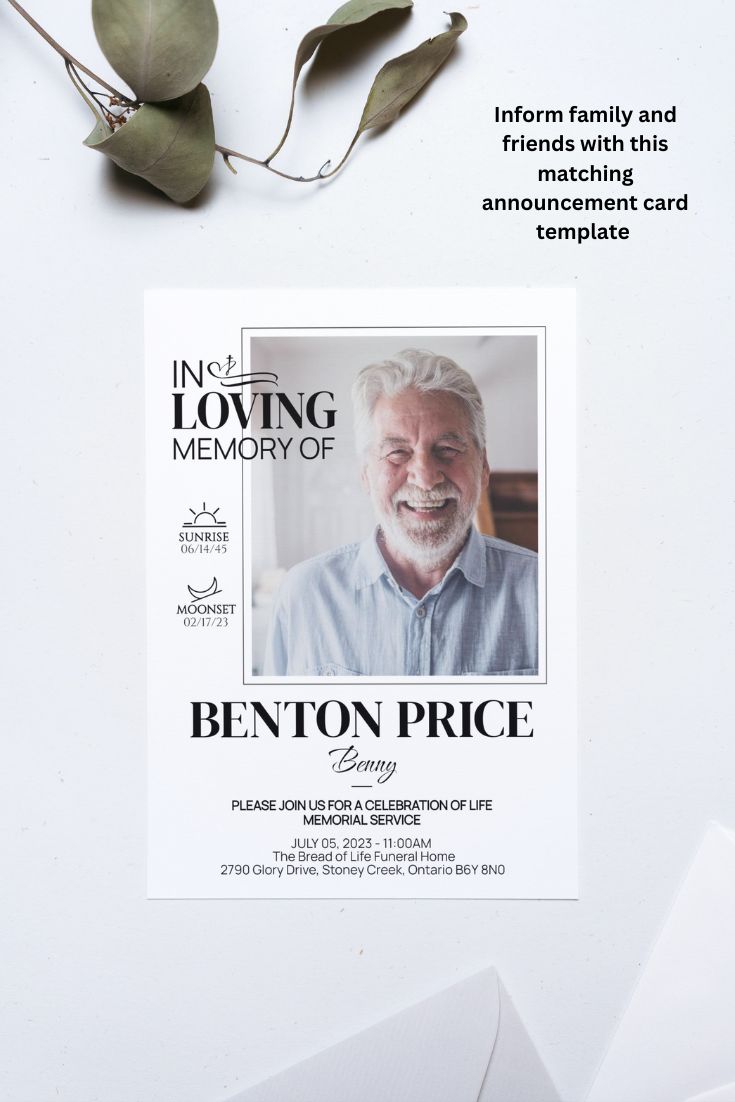 Modern Funeral Program Template and Death Announcement Card