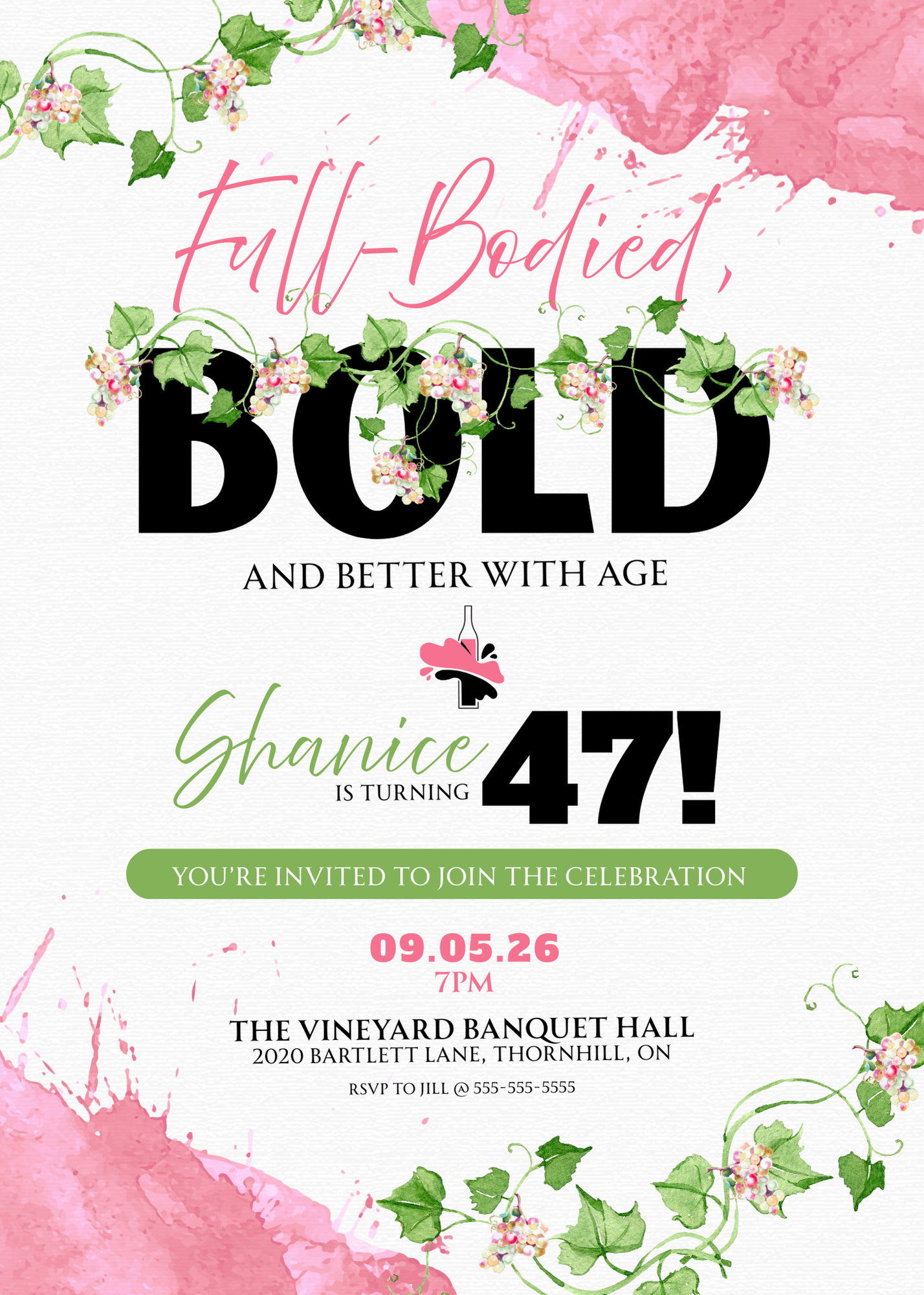 Full-Bodied and Bold Wine Theme Birthday Invite
