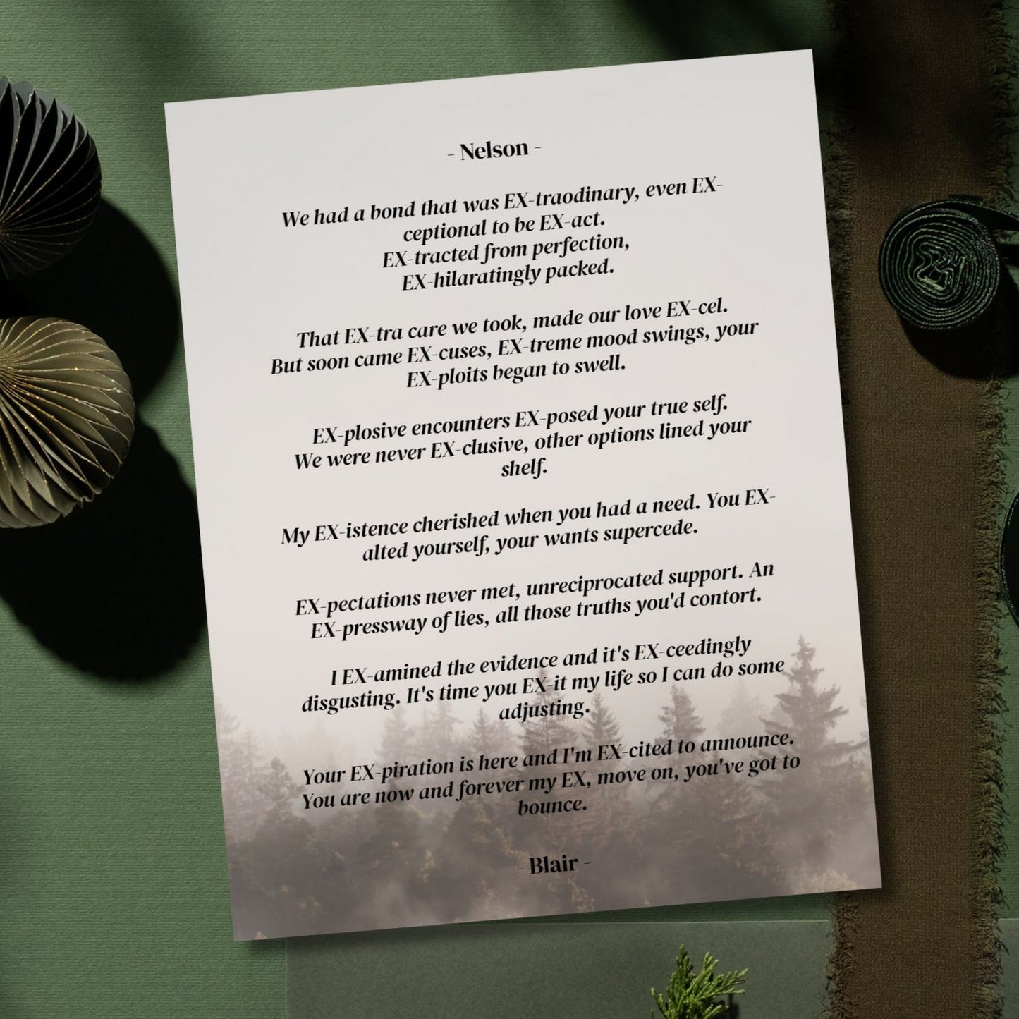 An EX Story Card, Relationship Card