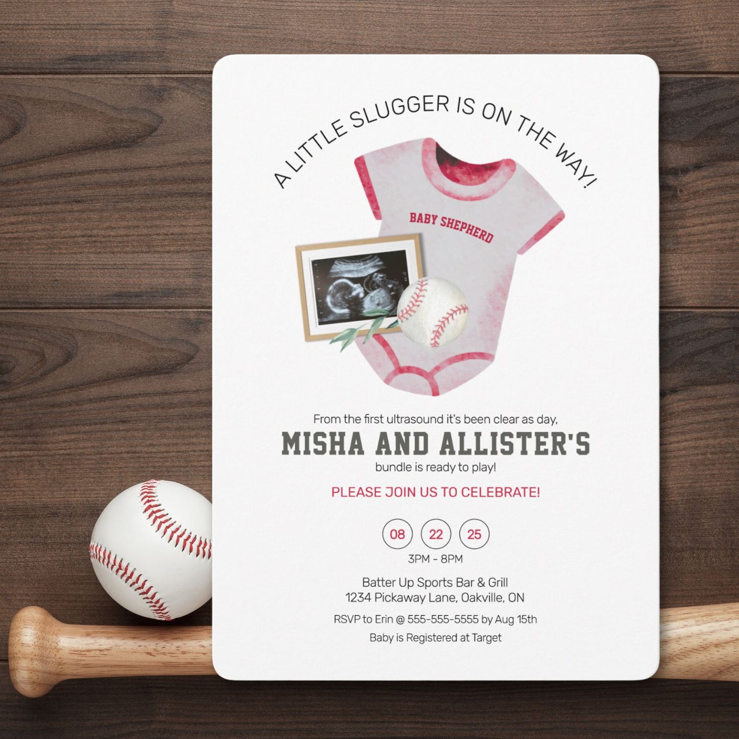 Tiny Slugger Baseball Baby Shower Invitation