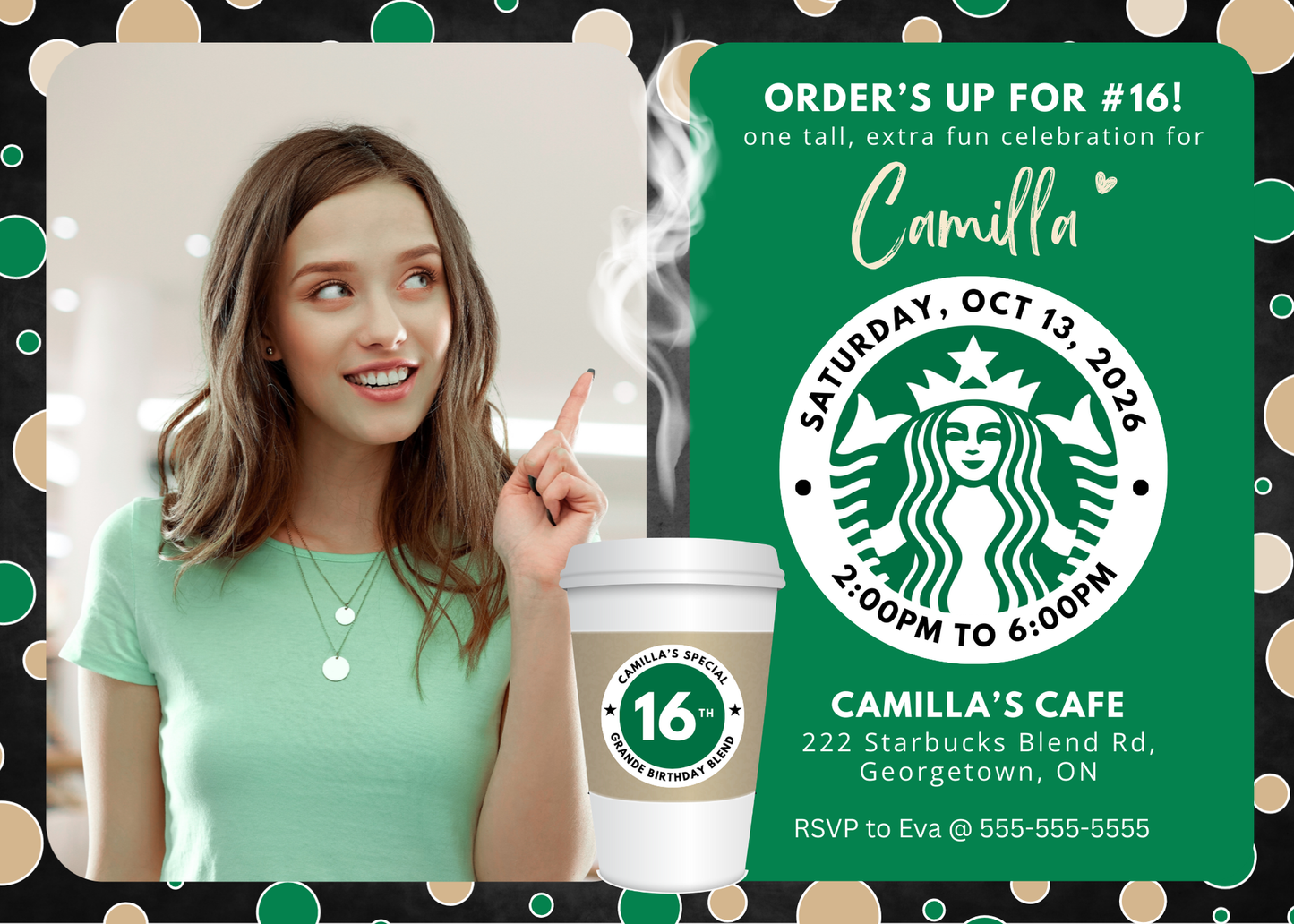 Starbucks Theme Birthday Photo Invitation