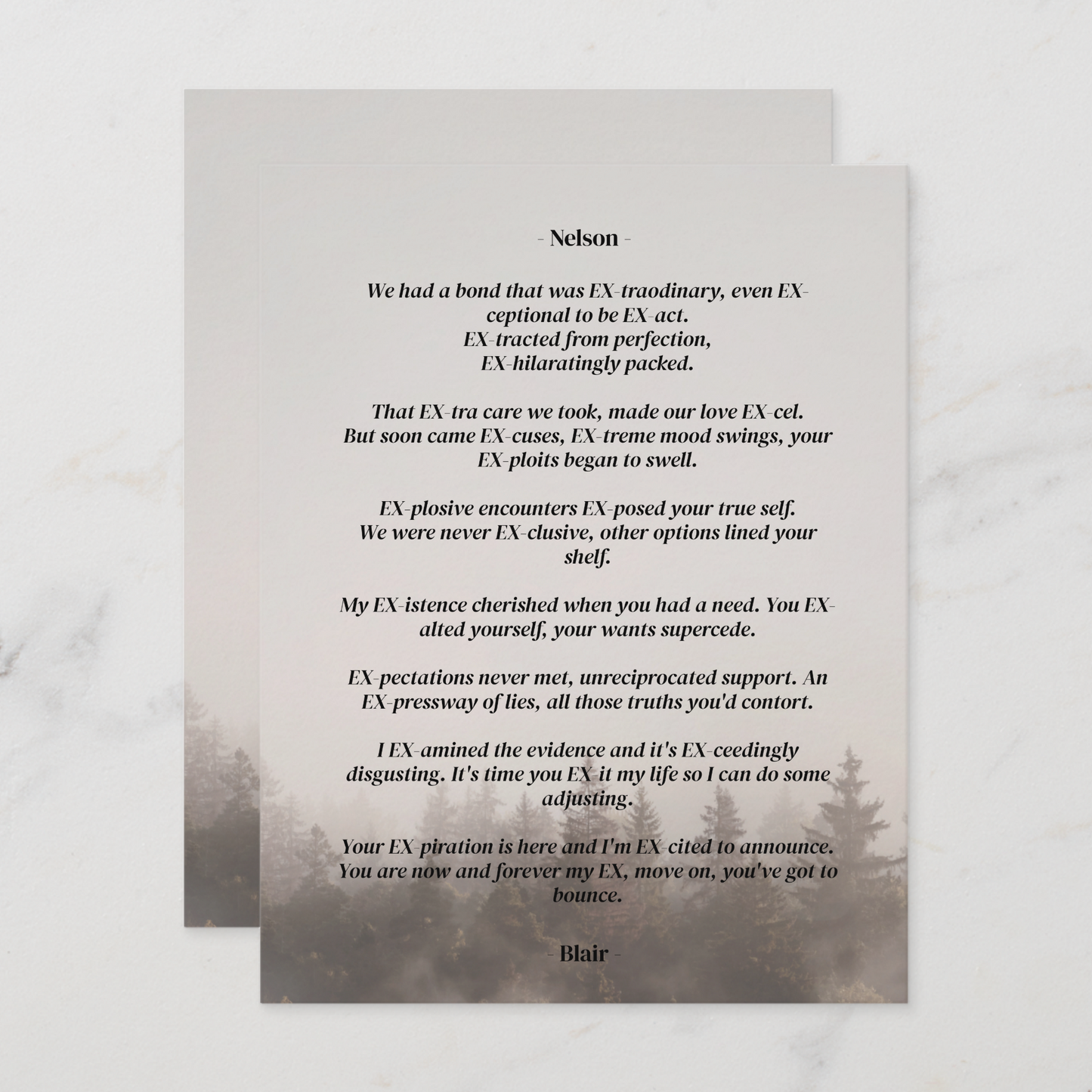 An EX Story Card, Relationship Card