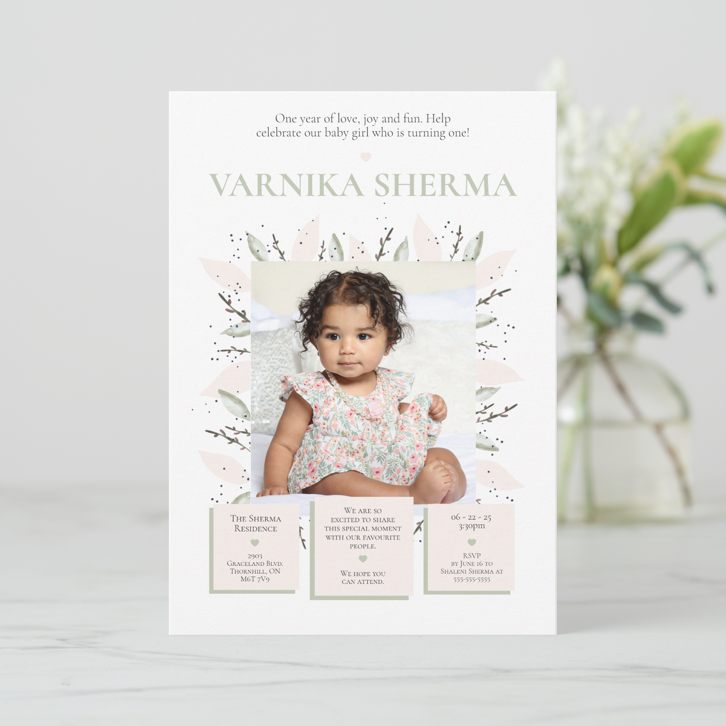 Blooming First Birthday Invitation