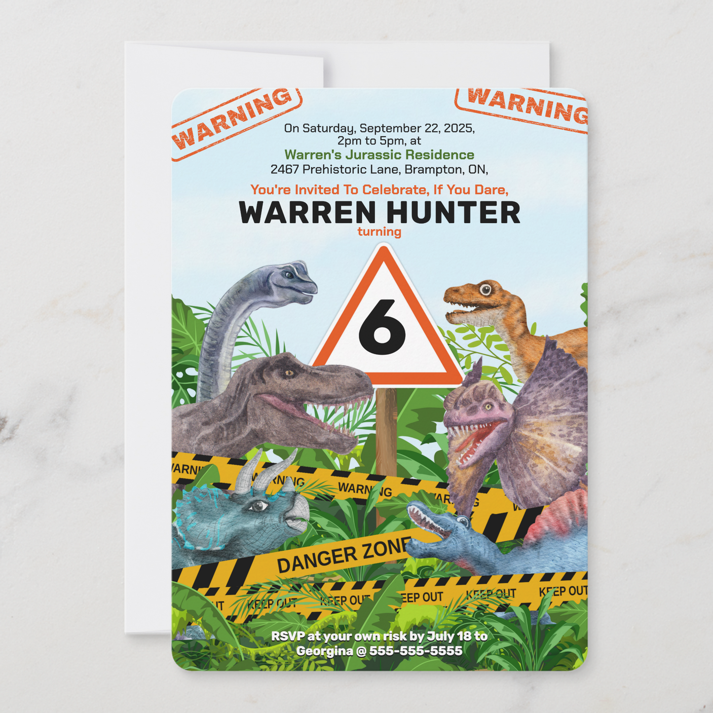 Dinosaur Danger Birthday Invitation