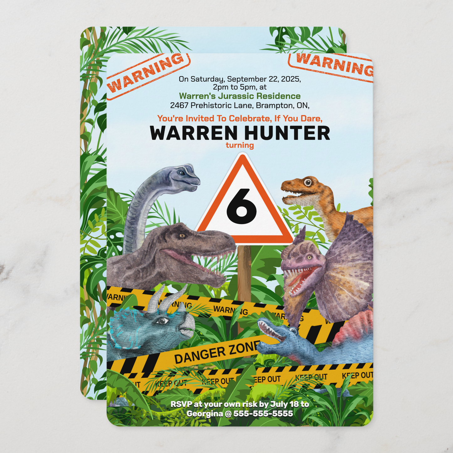 Dinosaur Danger Birthday Invitation