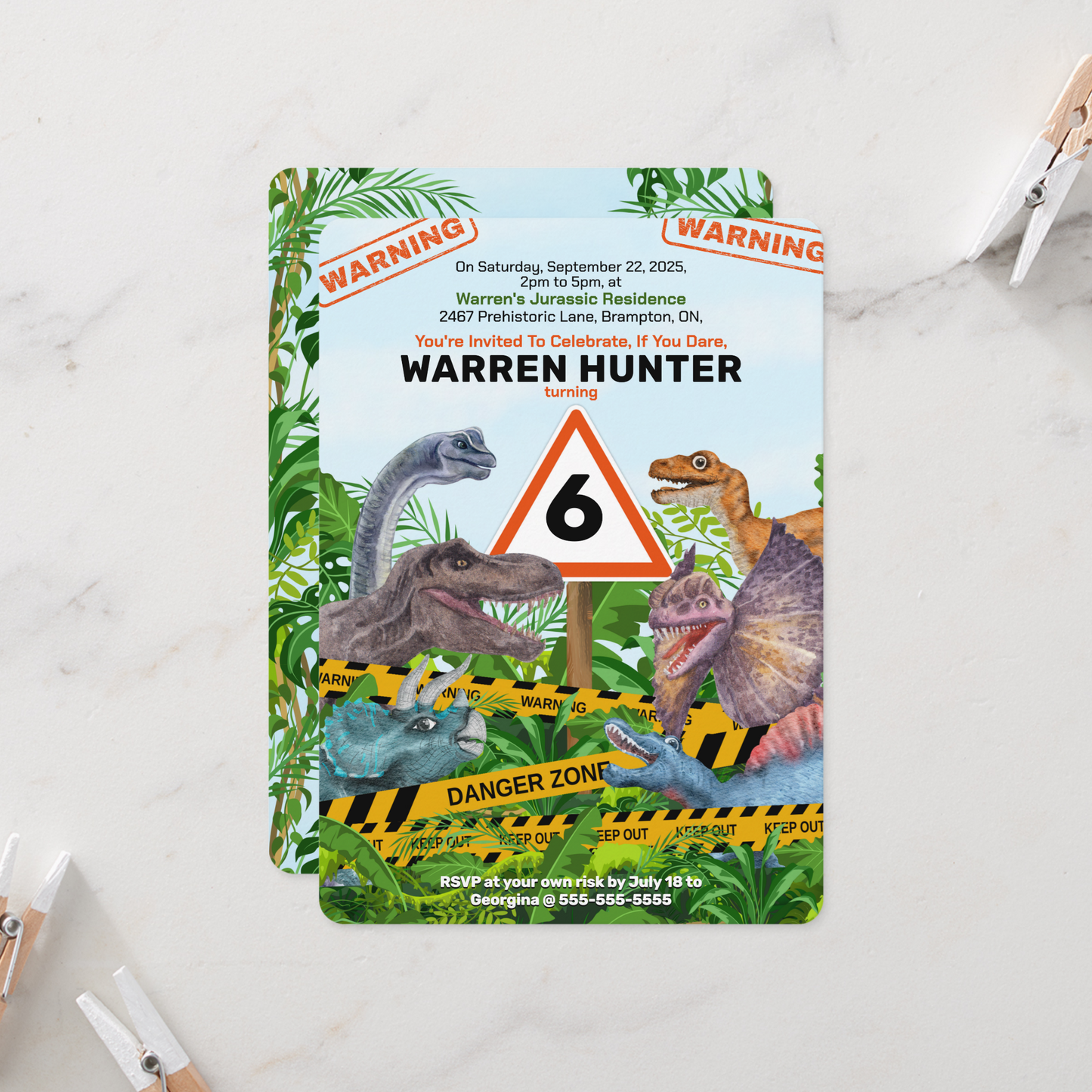 Dinosaur Danger Birthday Invitation
