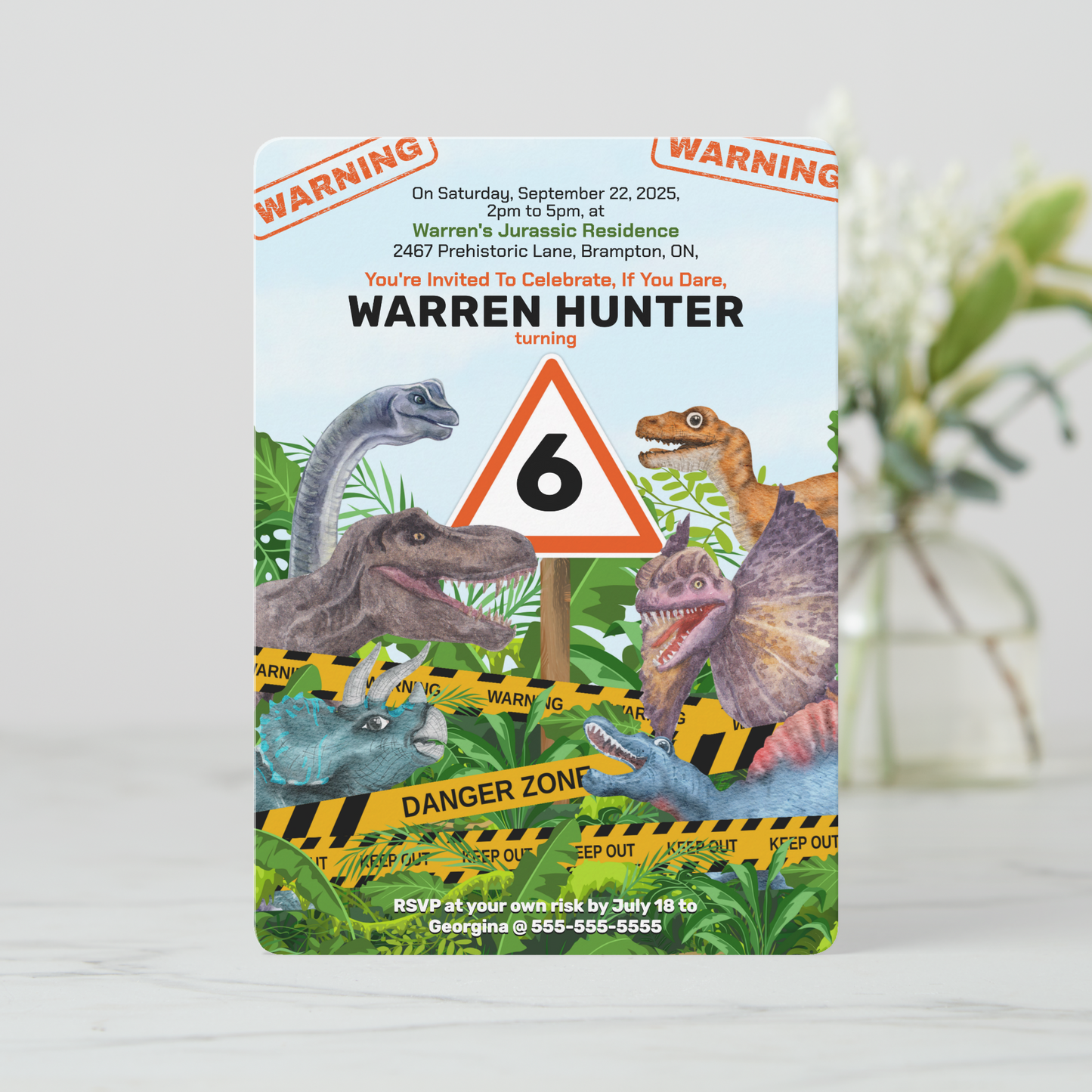 Dinosaur Danger Birthday Invitation