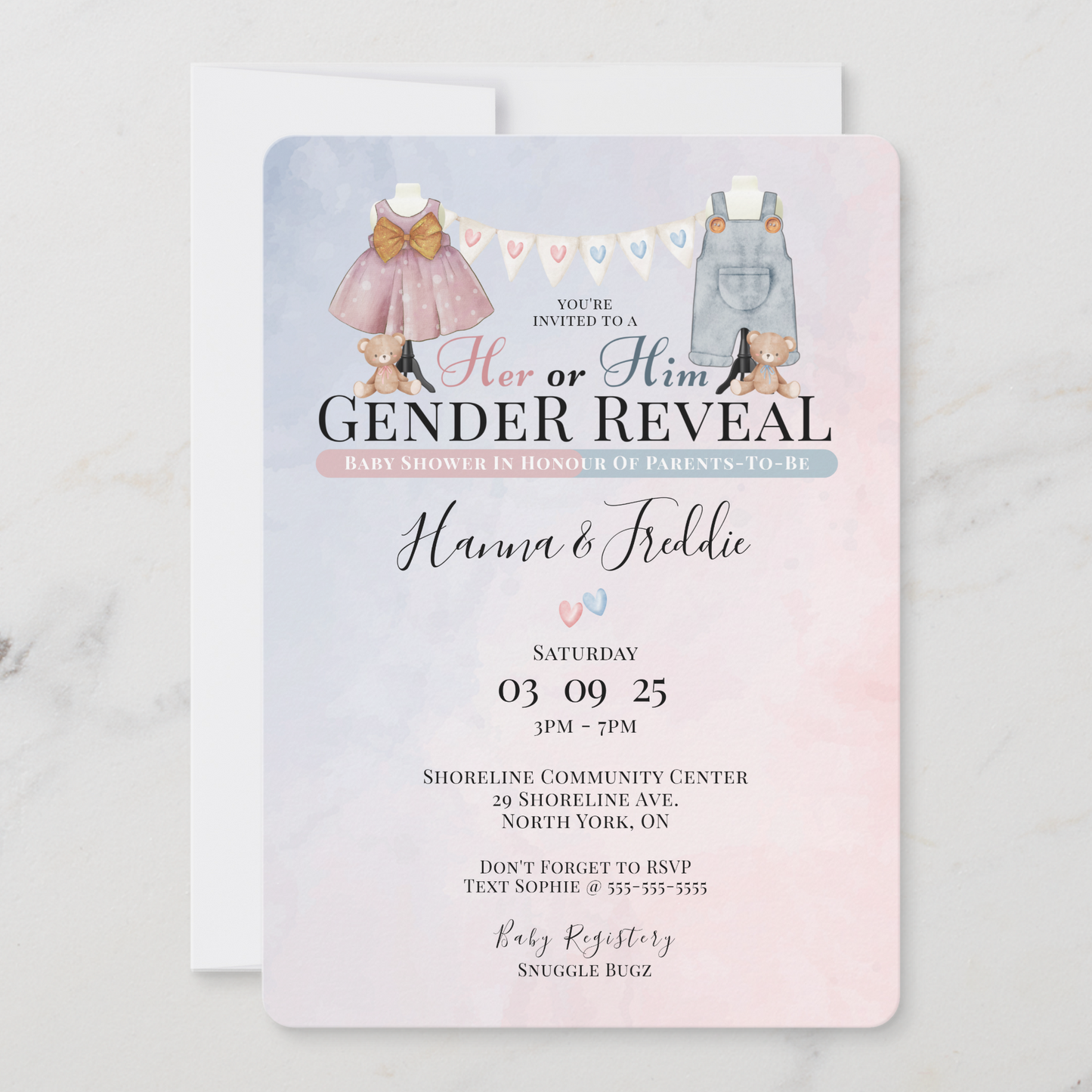 Her or Him Gender Reveal Baby Shower Invitation