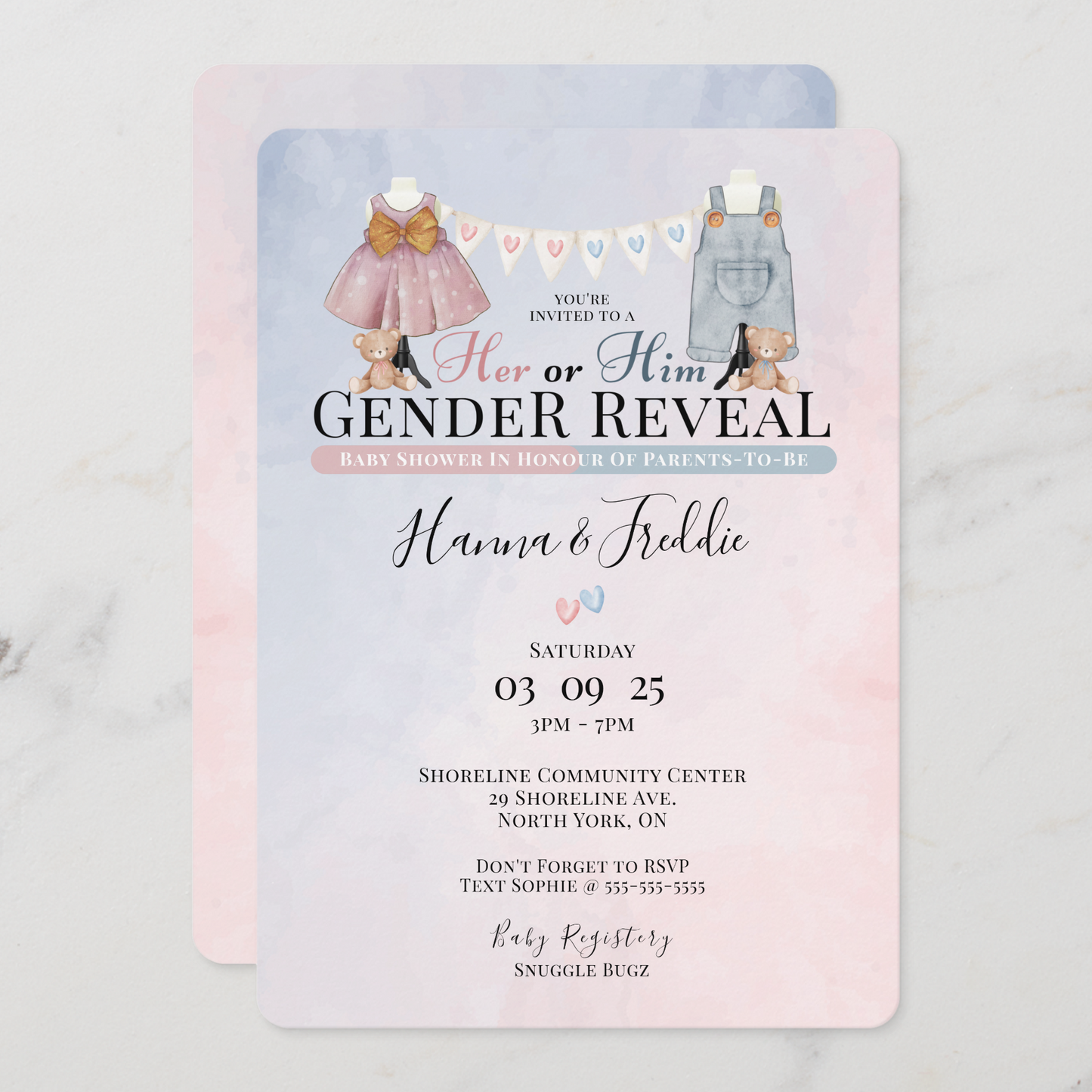 Her or Him Gender Reveal Baby Shower Invitation