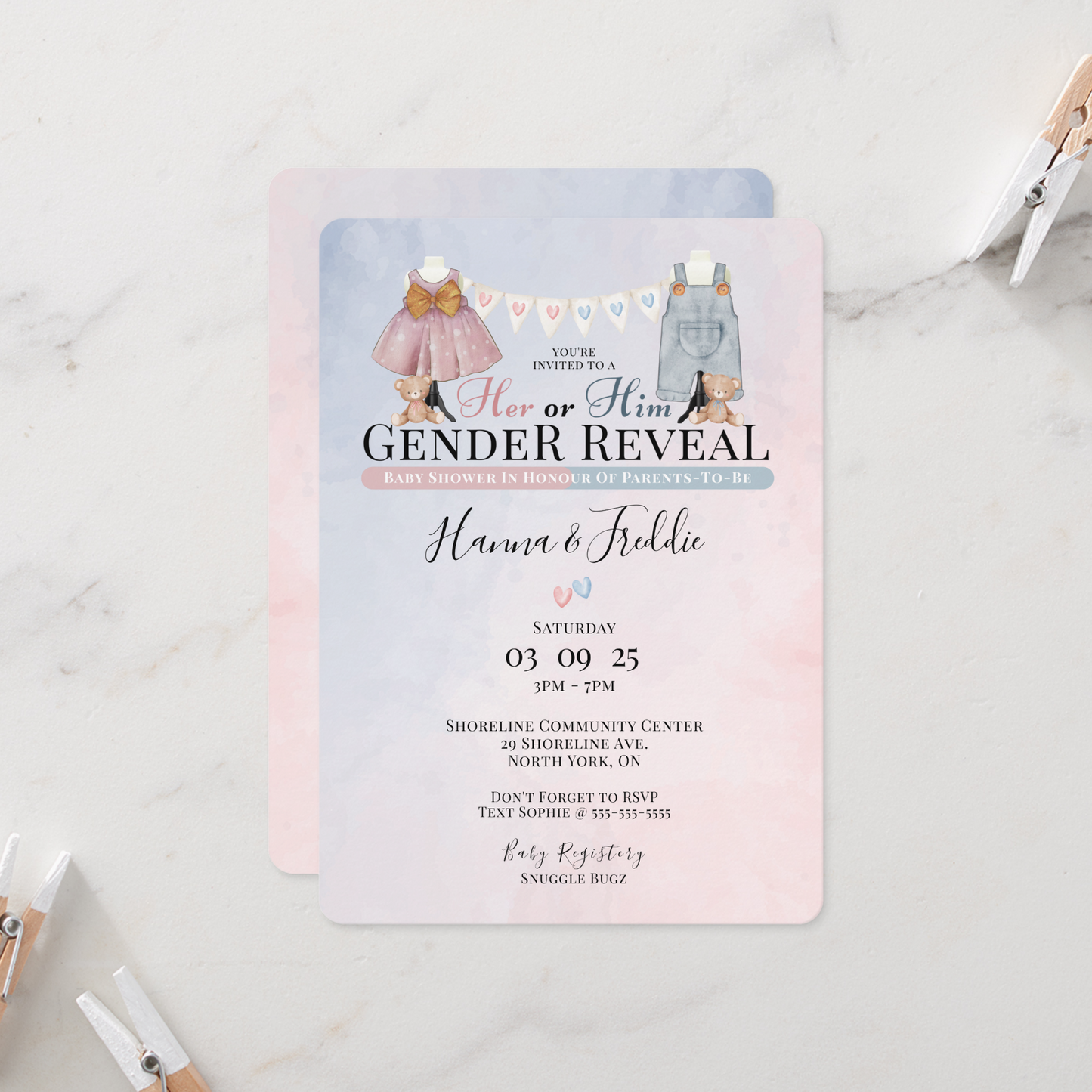 Her or Him Gender Reveal Baby Shower Invitation