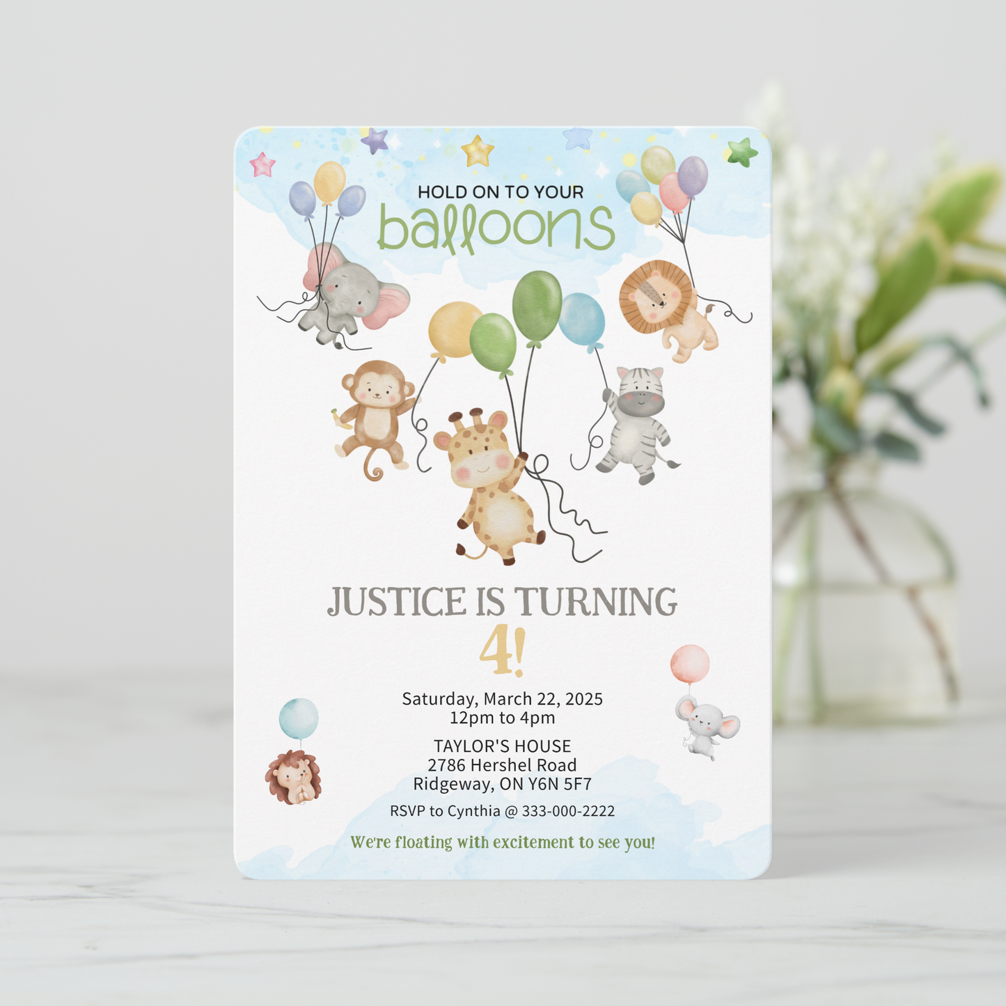 Hold On To Your Balloons Kids Birthday Invitation