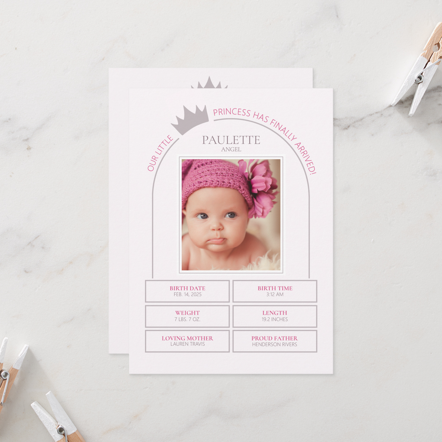 Little Princess Birth Announcement Card