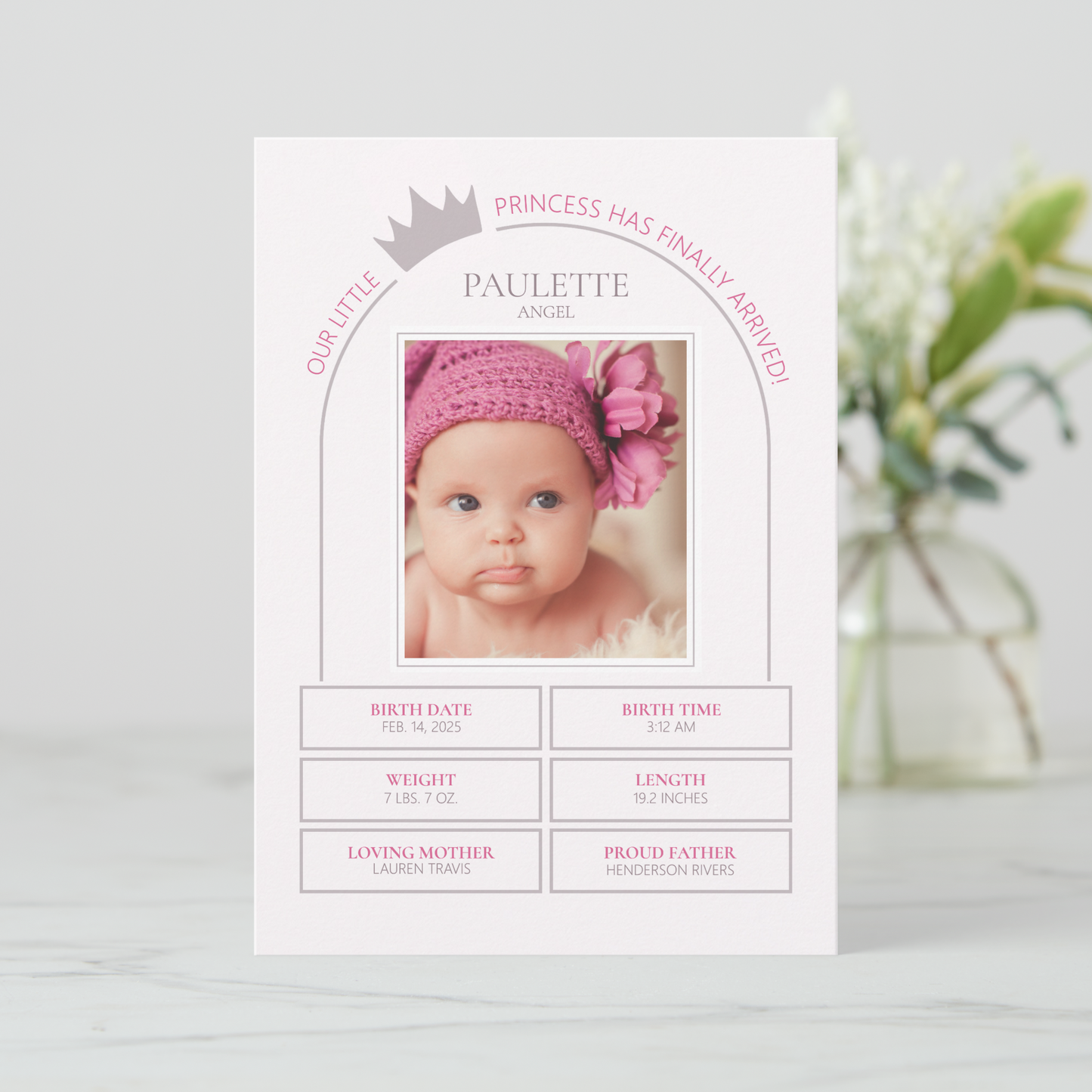 Little Princess Birth Announcement Card