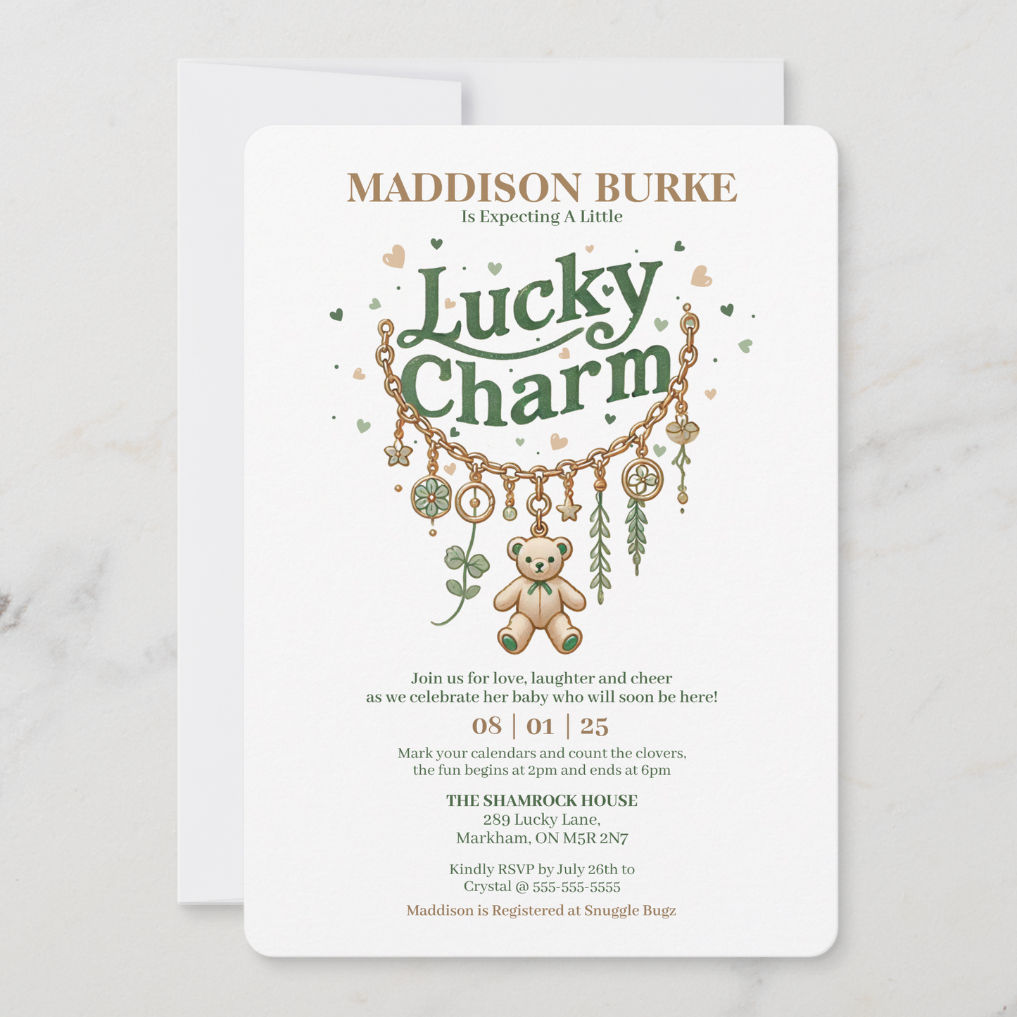 Lucky Charm Bracelet Baby Shower Invitation