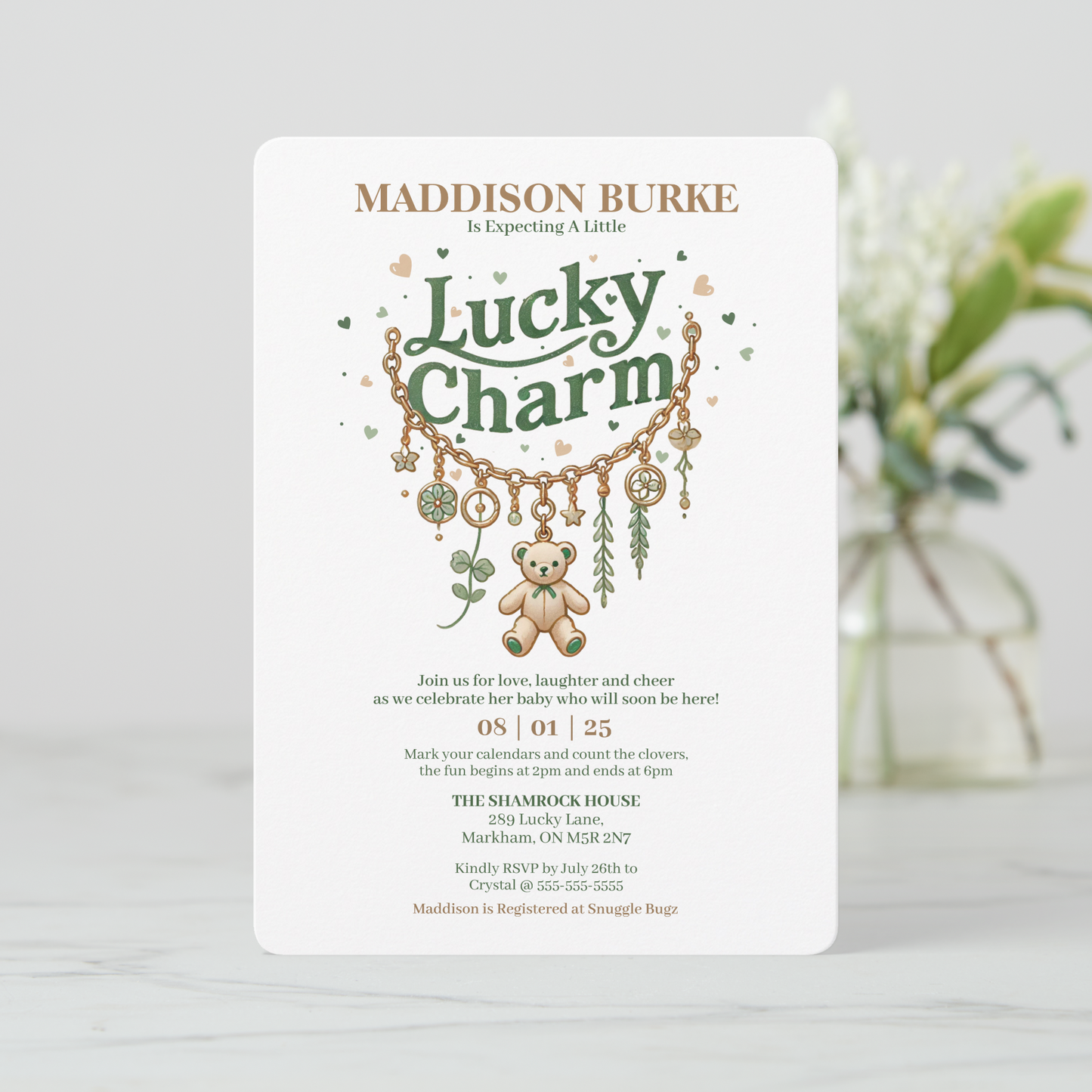 Lucky Charm Bracelet Baby Shower Invitation
