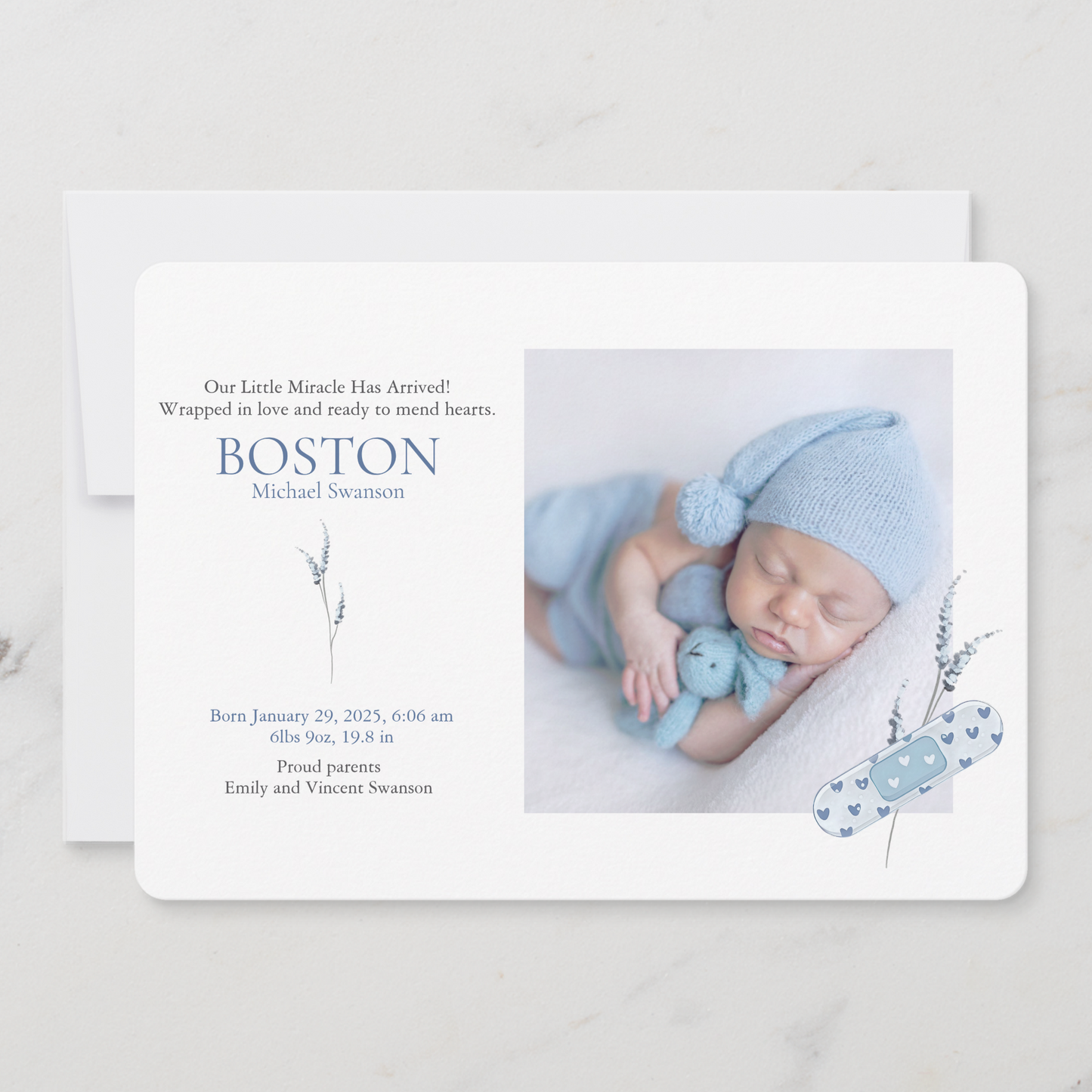 Mending Hearts Blue Baby Announcement Card